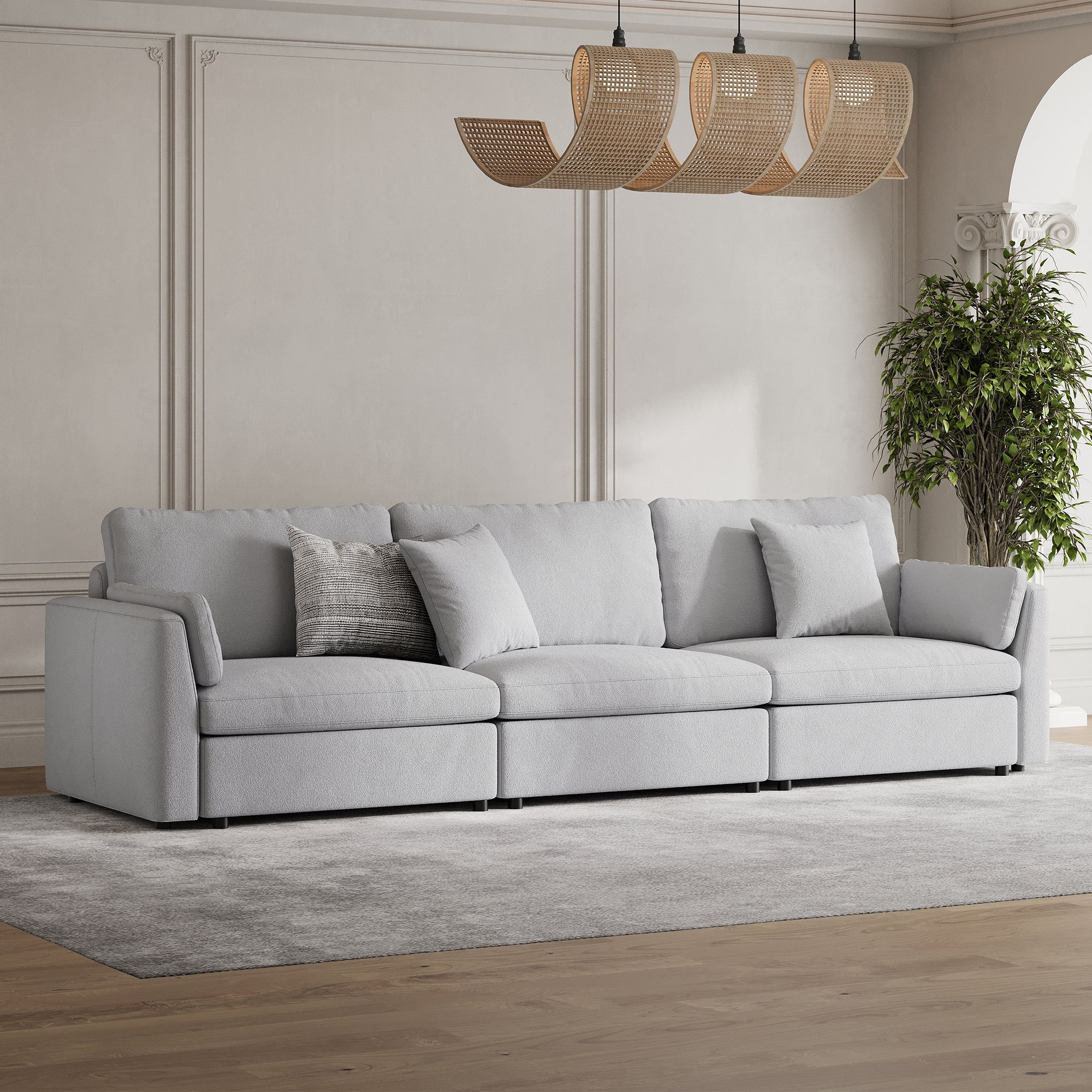 3-Seater Dove Grey Chenille Modular Sofa with Deep Seat