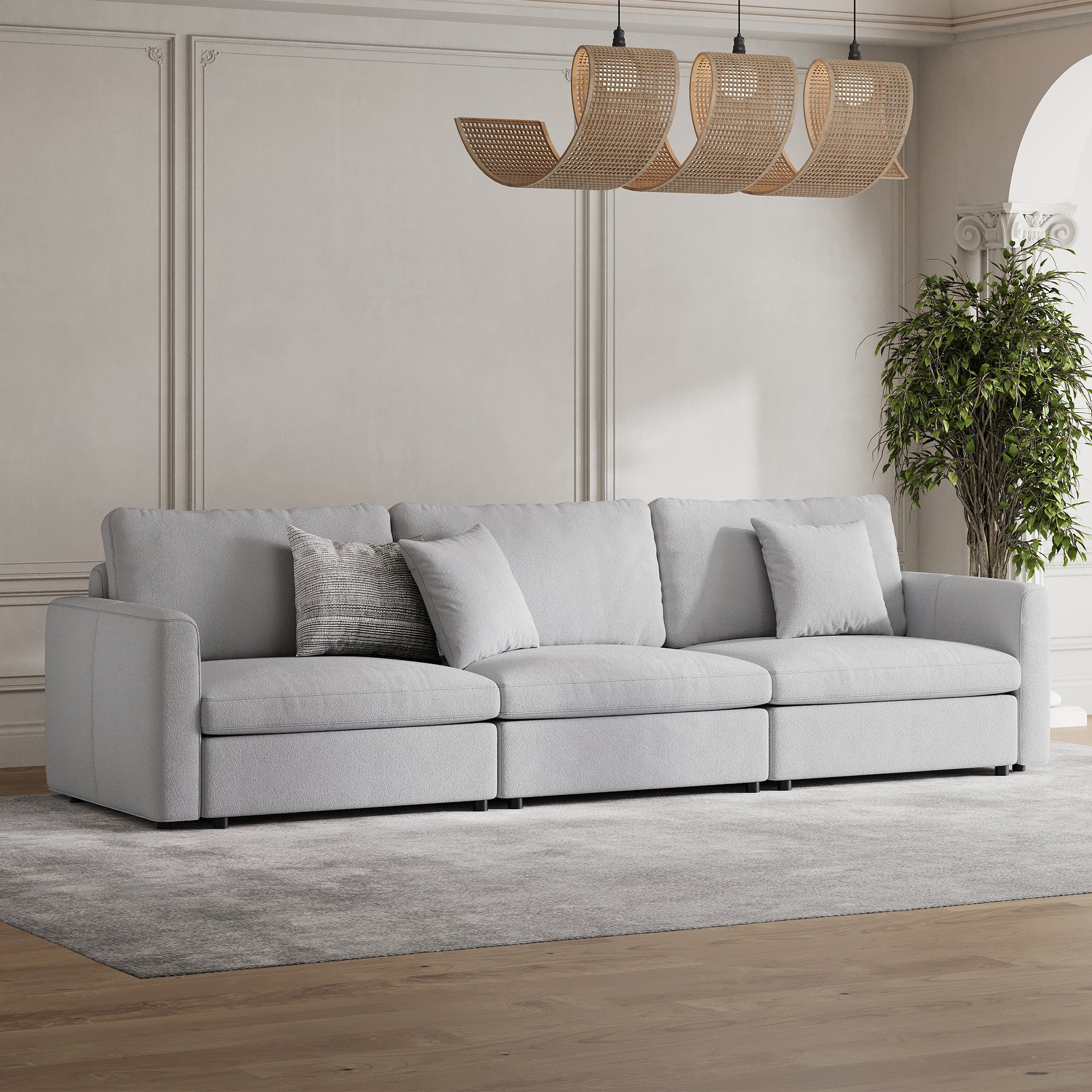 3-Seater Dove Grey Chenille Modular Sofa with Deep Seat