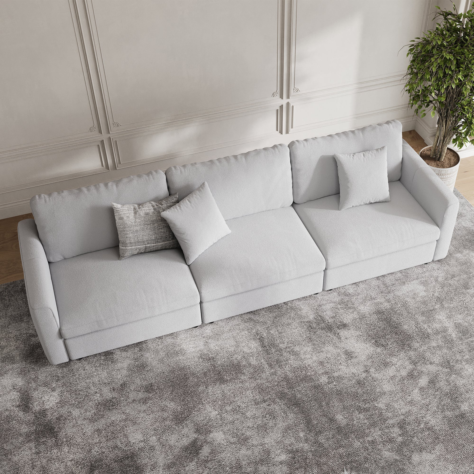 3-Seater Dove Grey Chenille Modular Sofa with Deep Seat