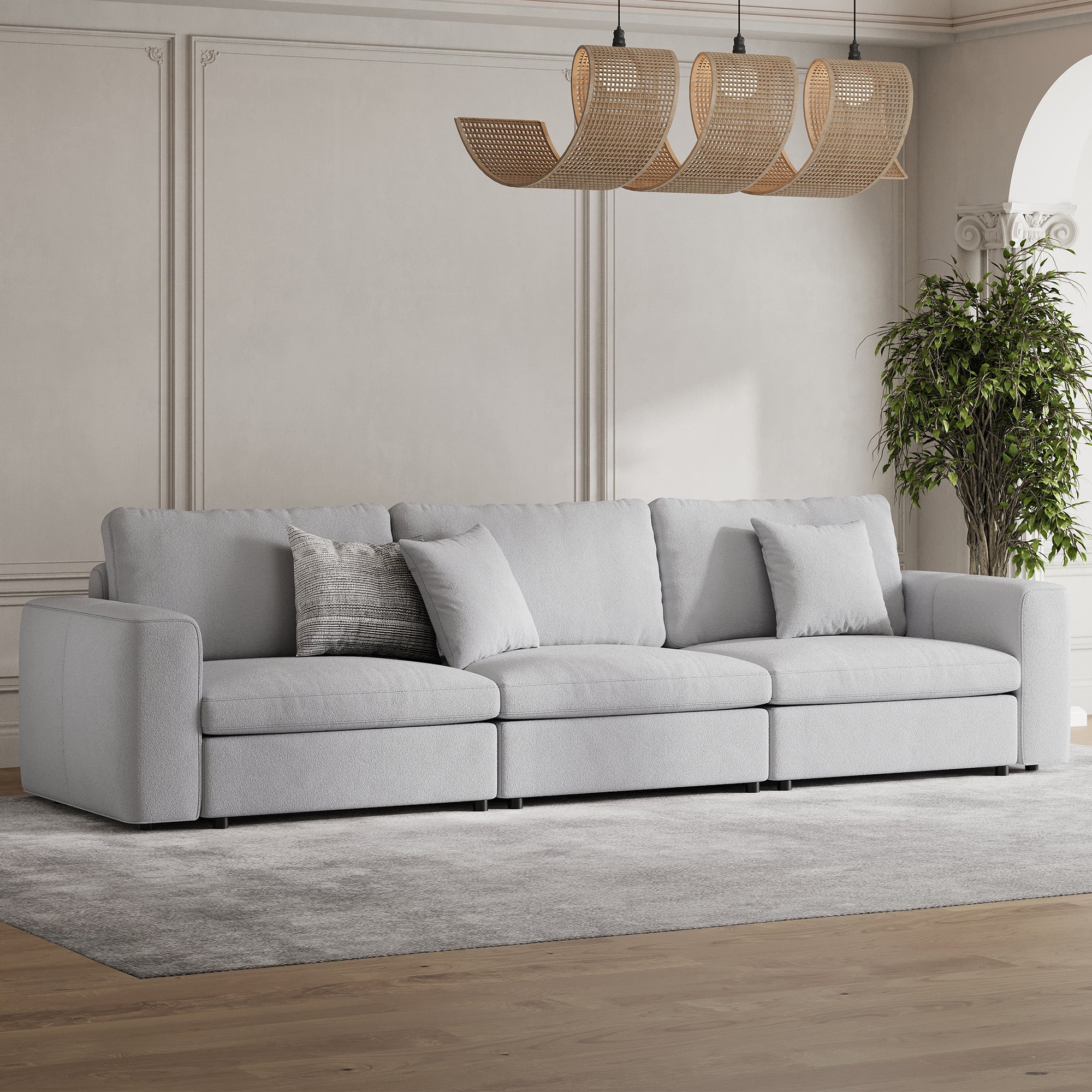 3-Seater Dove Grey Chenille Modular Sofa with Deep Seat