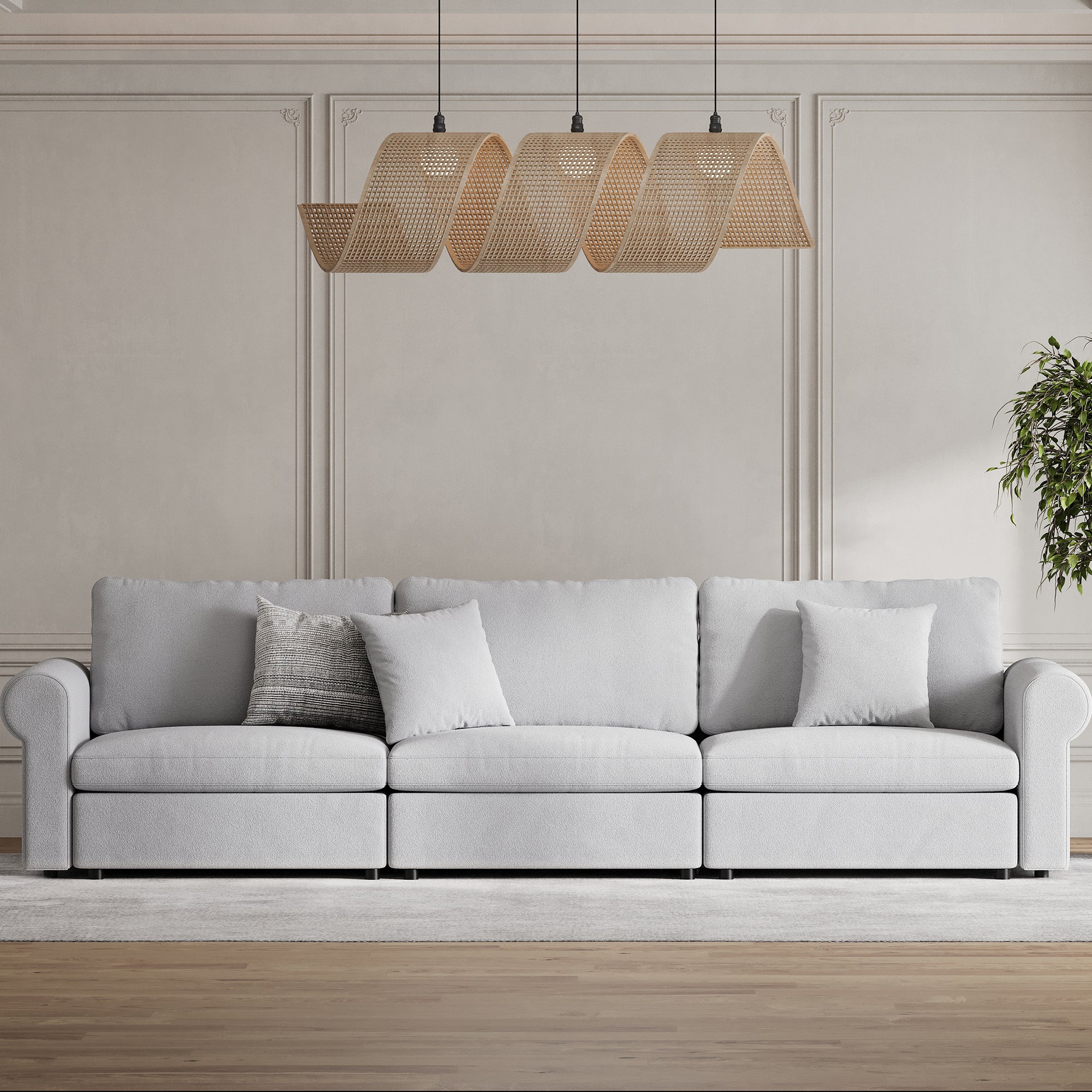 3-Seater Dove Grey Chenille Modular Sofa with Deep Seat