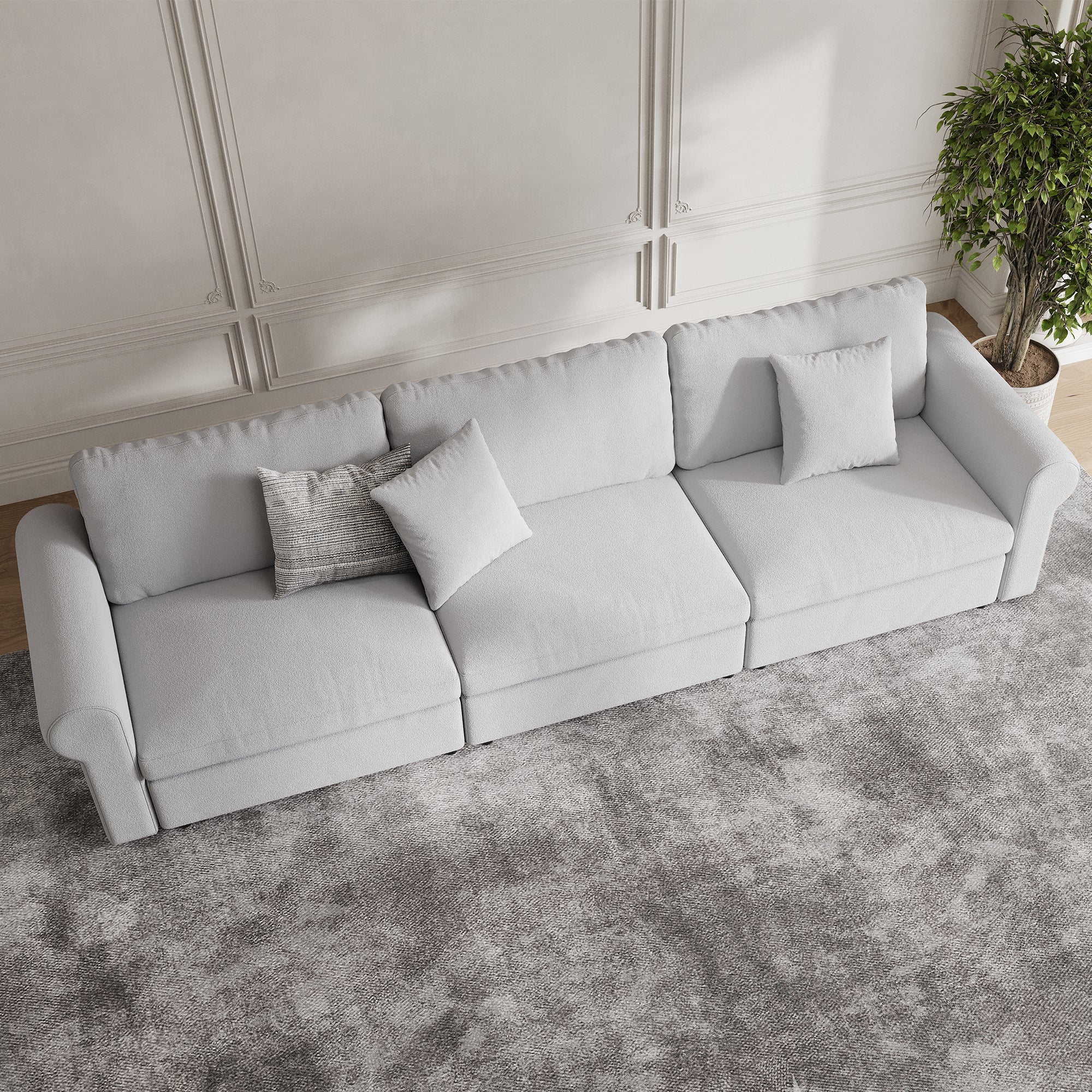 3-Seater Dove Grey Chenille Modular Sofa with Deep Seat