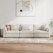 3-Seater Cream Chenille Modular Sofa with Wide Seat