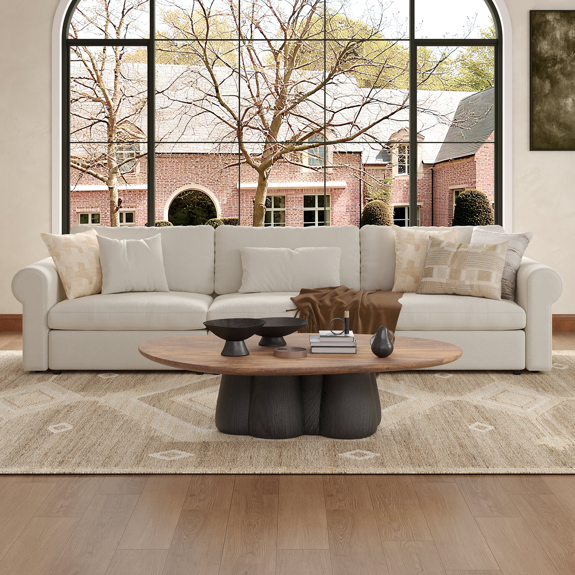 3-Seater Cream Chenille Modular Sofa with Deep Seat