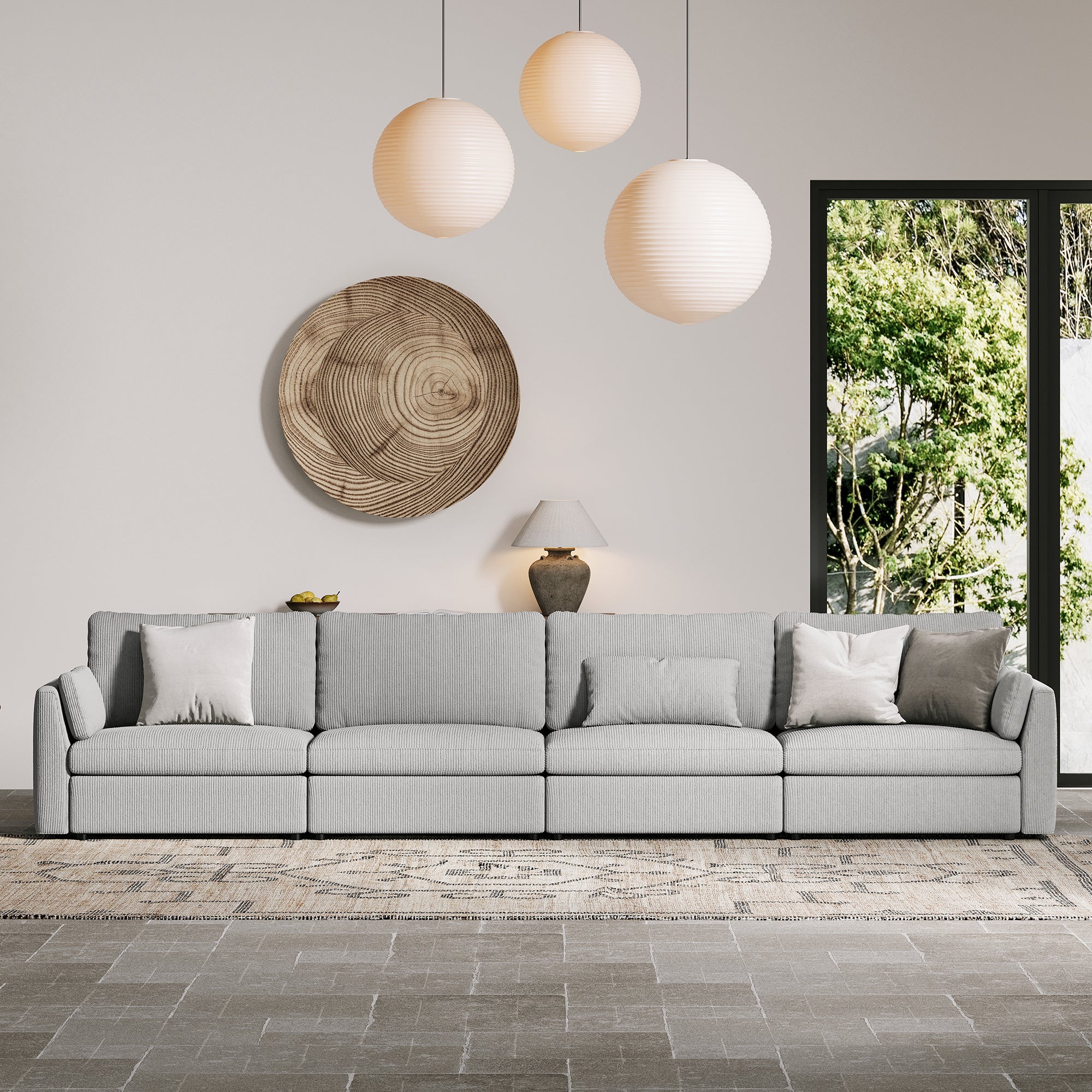 4-Seater Dove Grey Corduroy Modular Sofa with Deep Seat