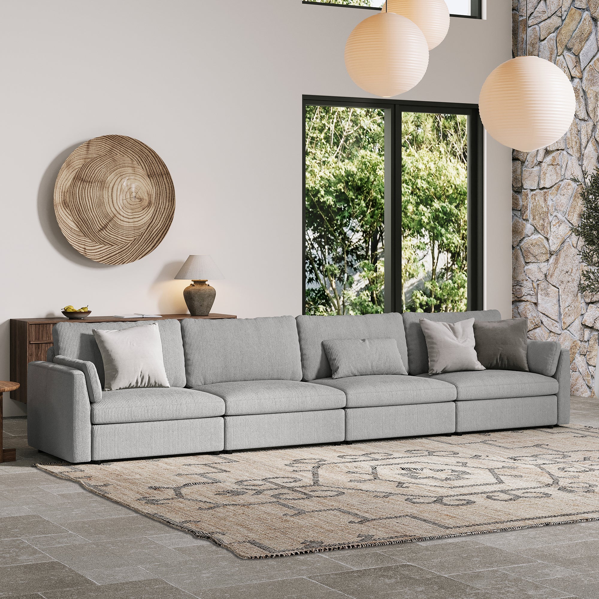 4-Seater Dove Grey Corduroy Modular Sofa with Deep Seat