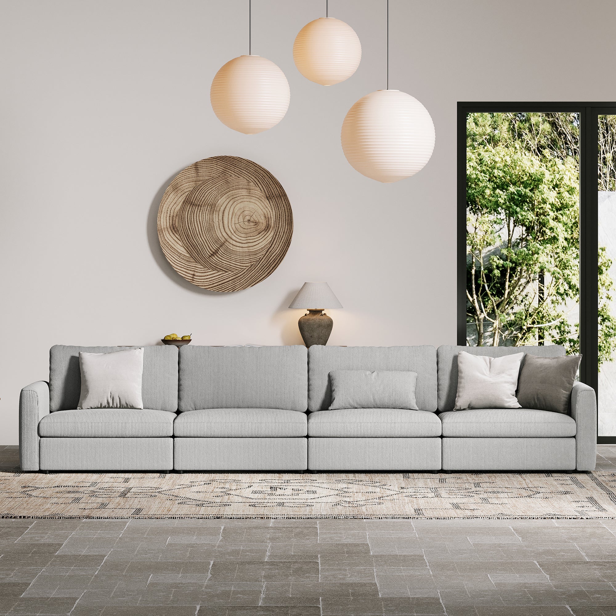 4-Seater Dove Grey Corduroy Modular Sofa with Deep Seat