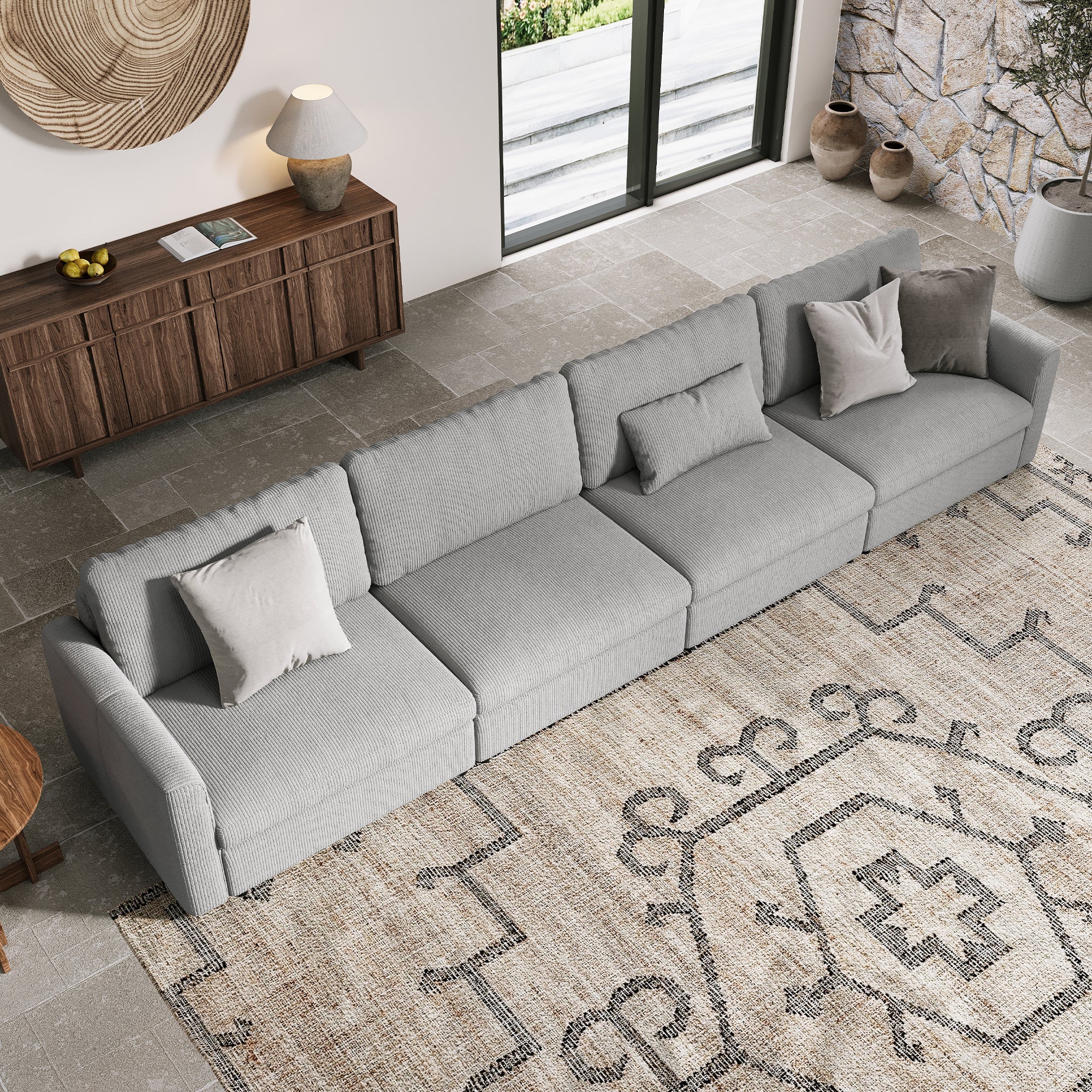 4-Seater Dove Grey Corduroy Modular Sofa with Deep Seat