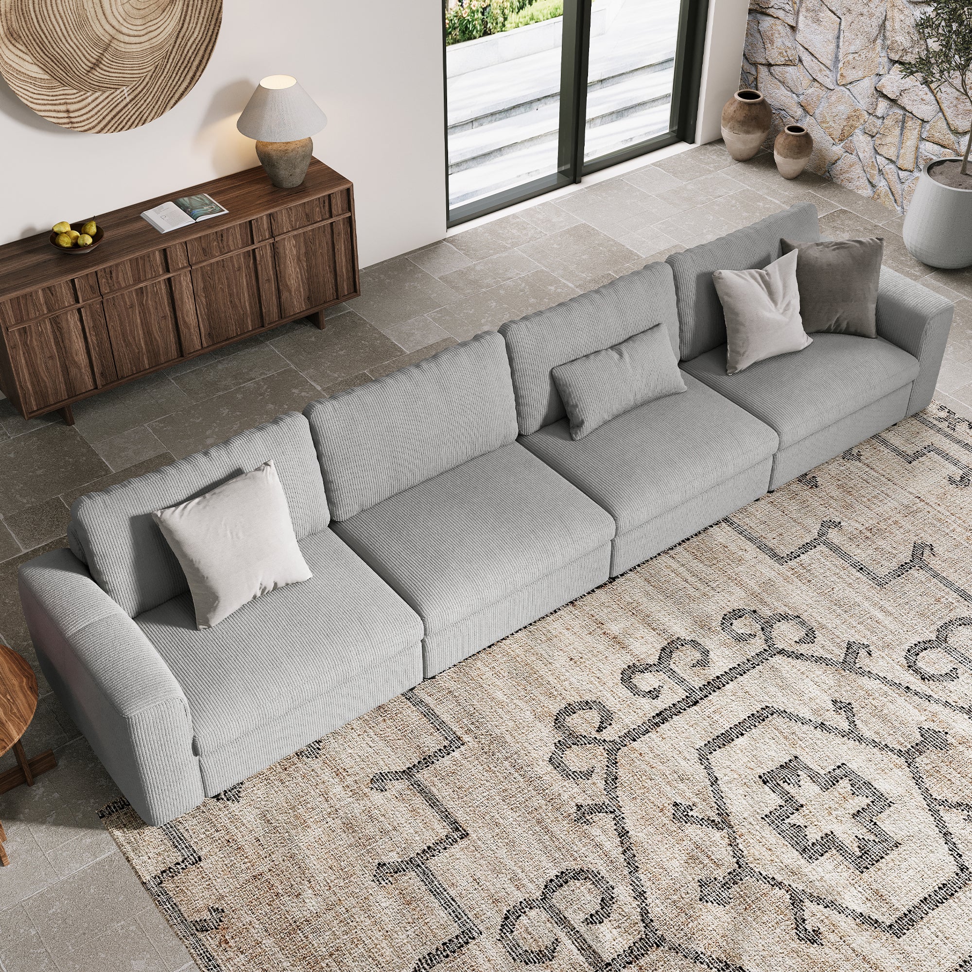 4-Seater Dove Grey Corduroy Modular Sofa with Deep Seat