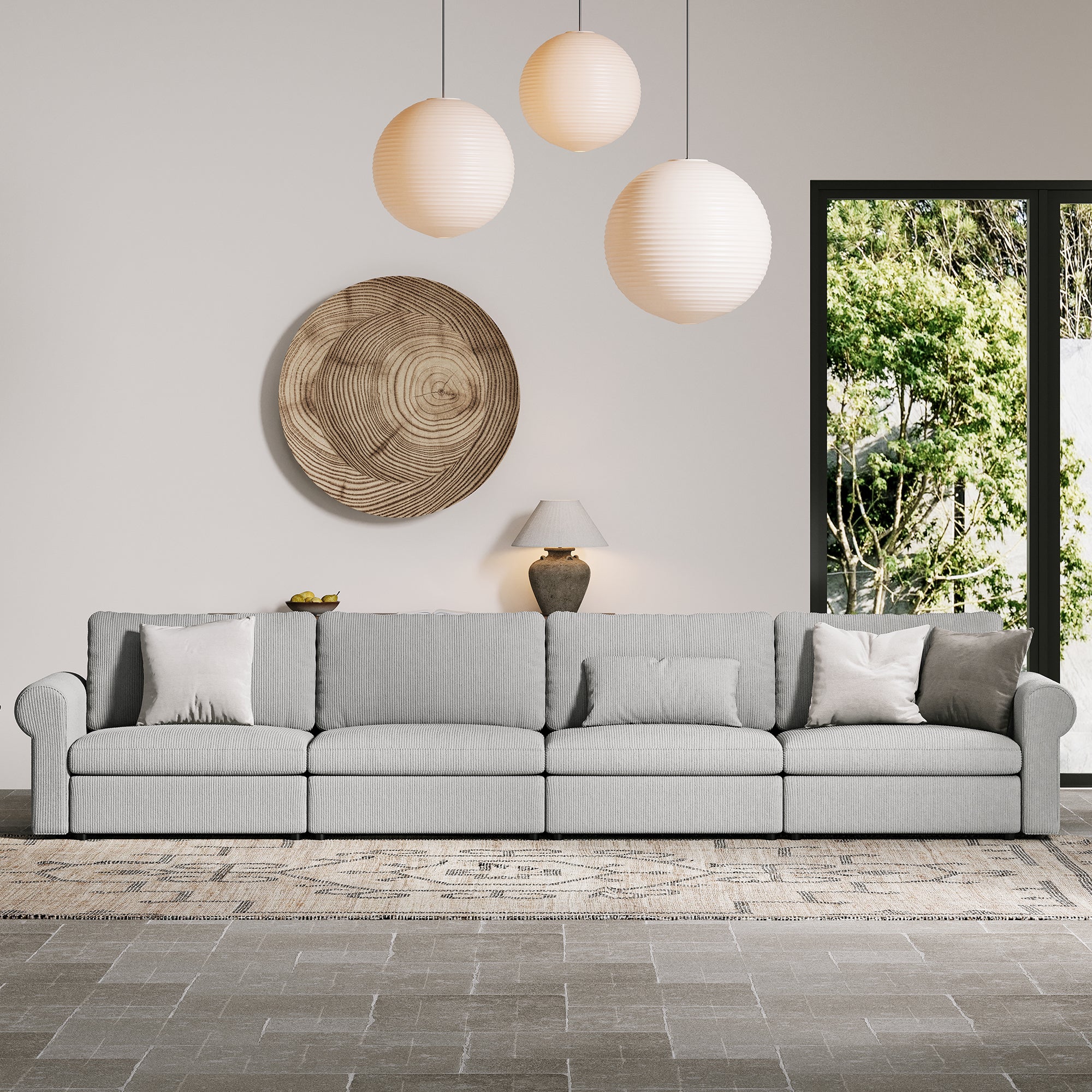 4-Seater Dove Grey Corduroy Modular Sofa with Deep Seat