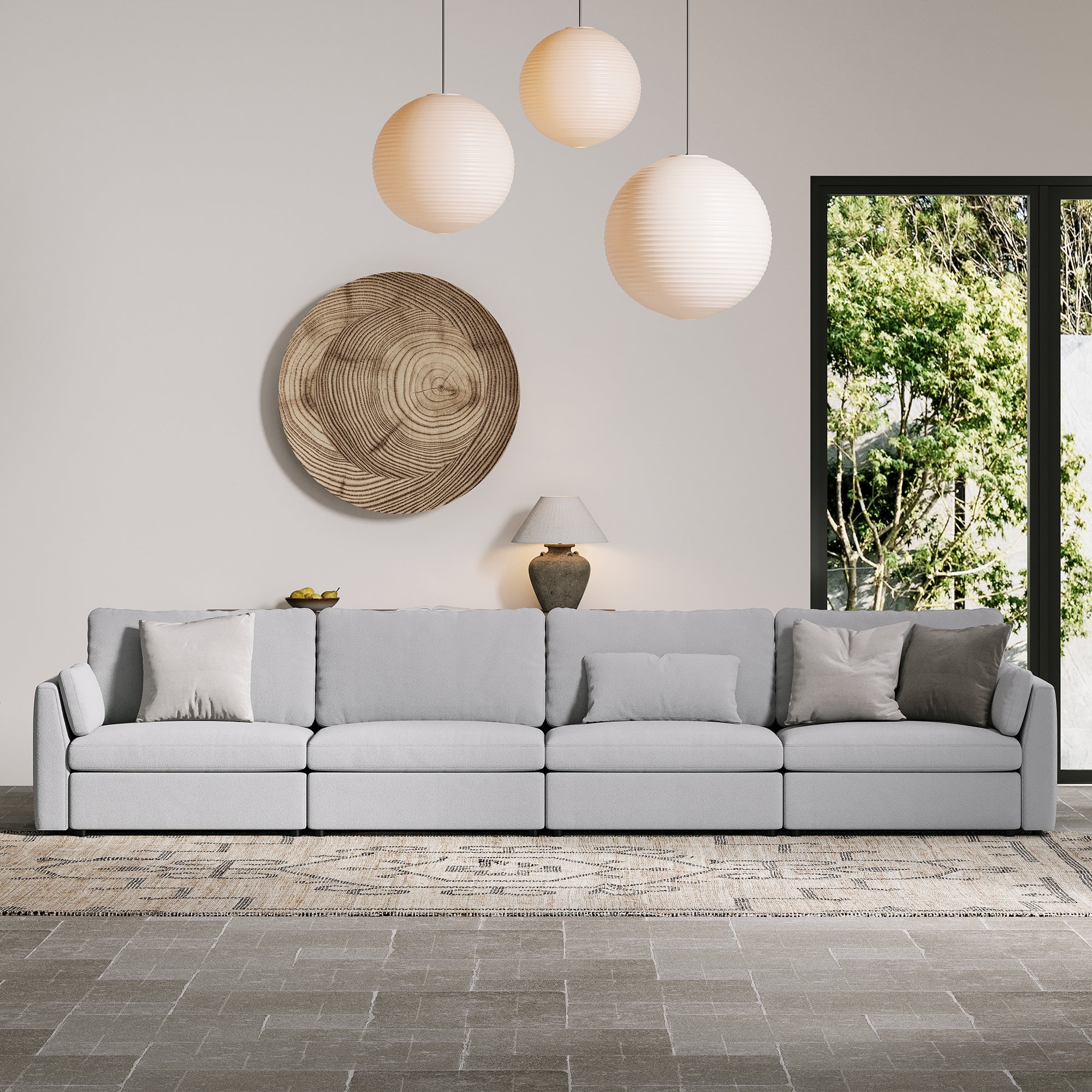 4-Seater Dove Grey Chenille Modular Sofa with Wide Seat