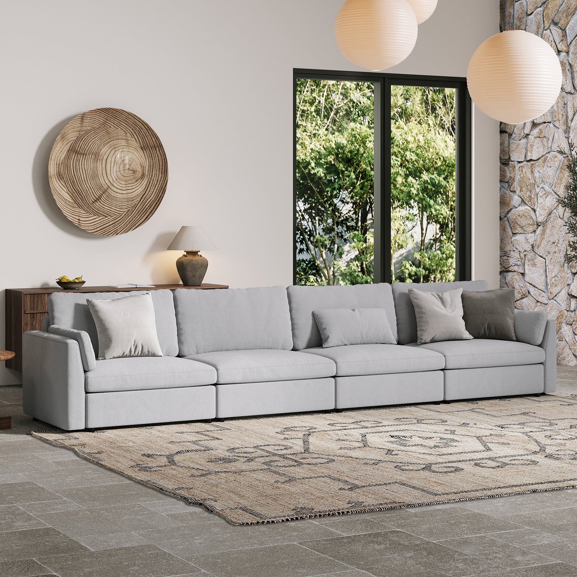 4-Seater Dove Grey Chenille Modular Sofa with Wide Seat