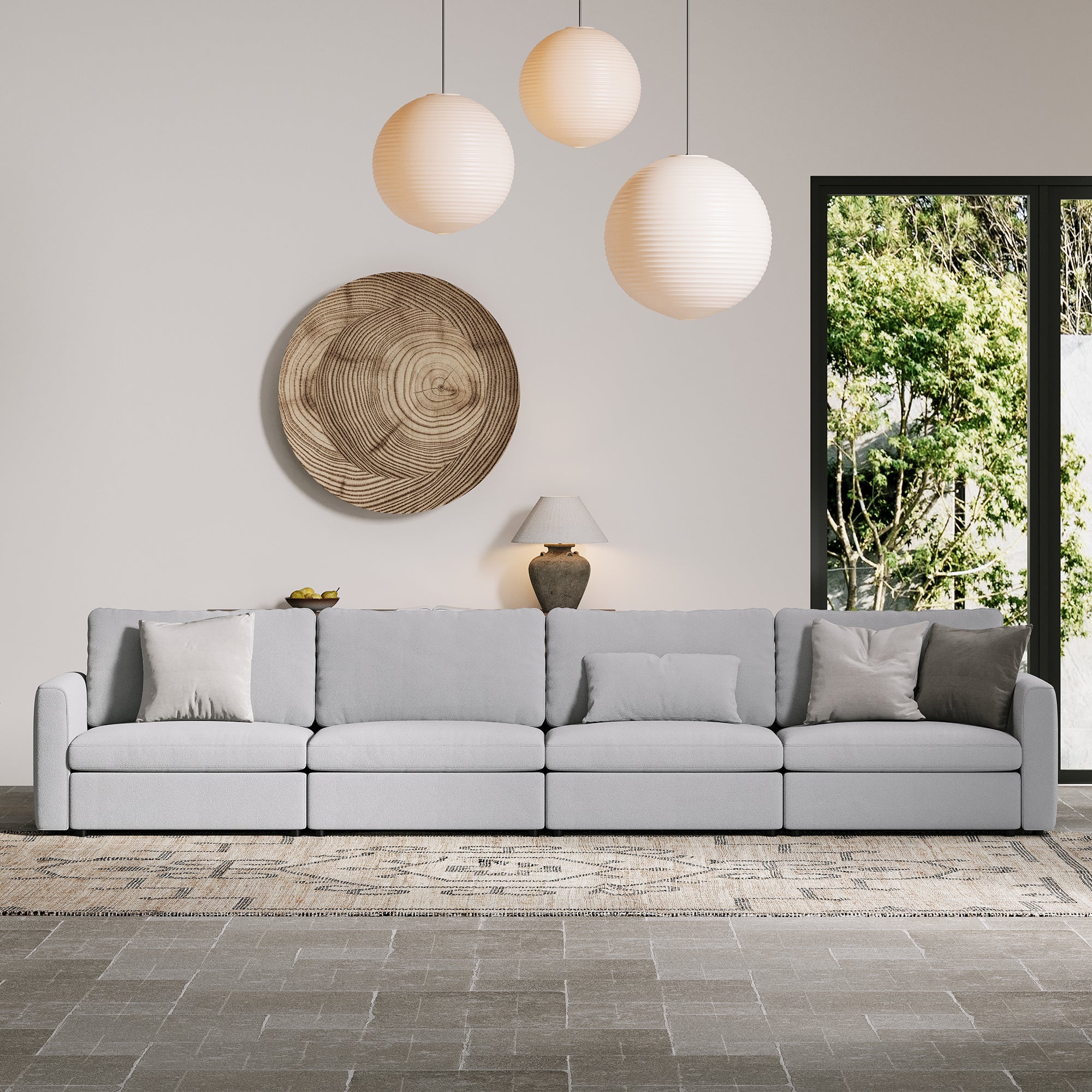 4-Seater Dove Grey Chenille Modular Sofa with Deep Seat