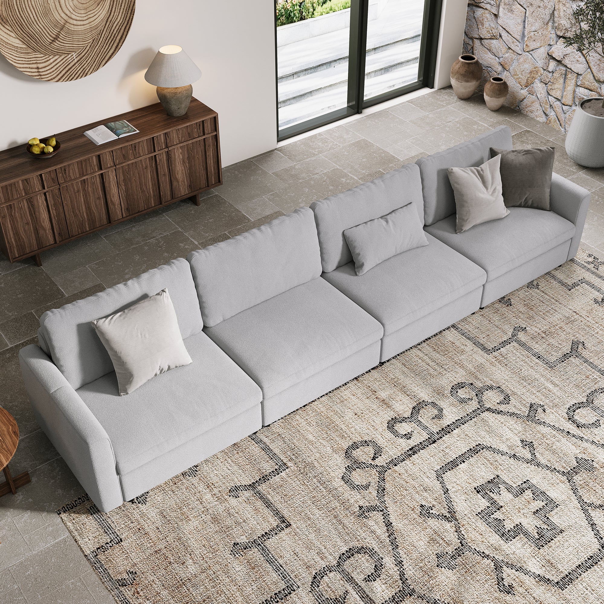 4-Seater Dove Grey Chenille Modular Sofa with Wide Seat