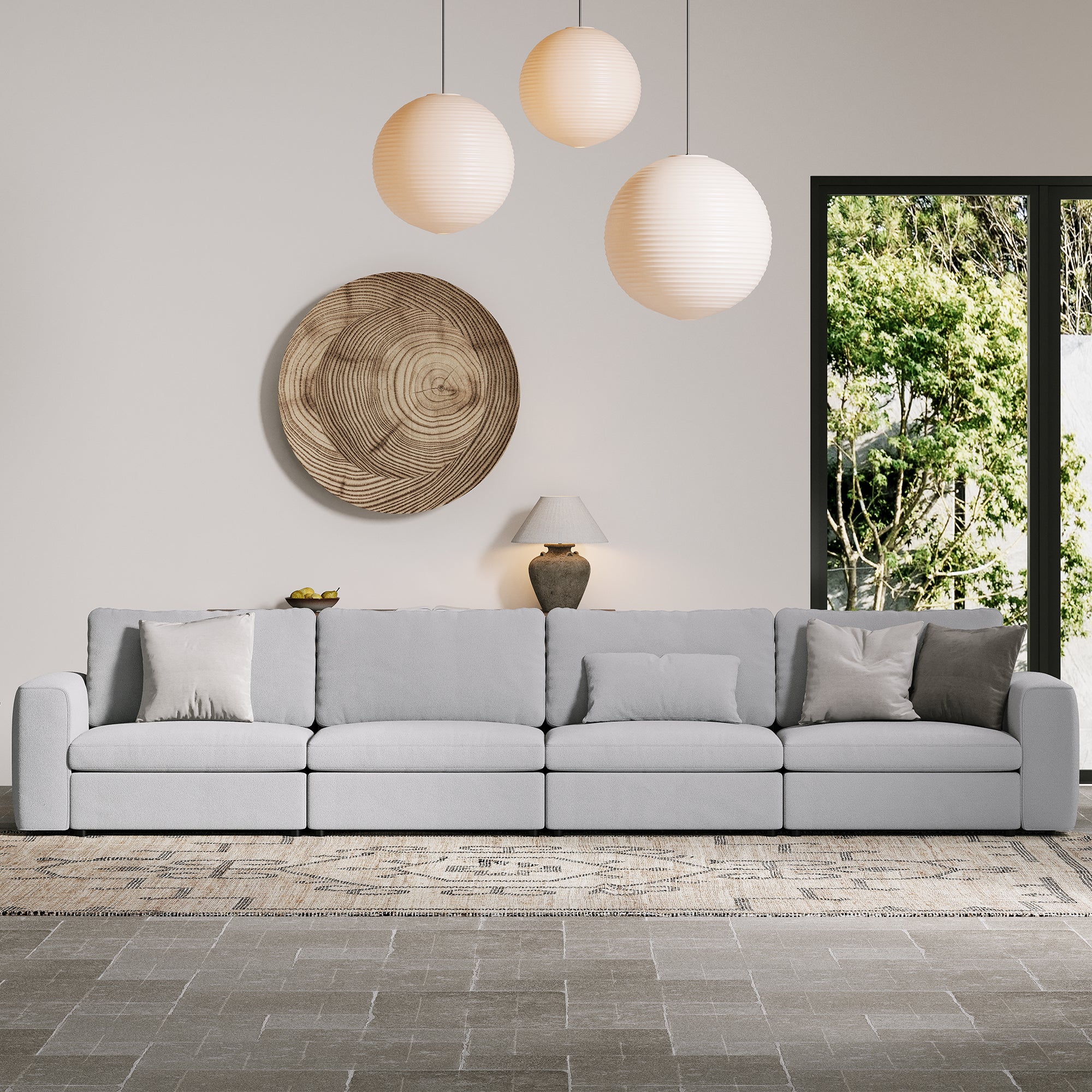 4-Seater Dove Grey Chenille Modular Sofa with Wide Seat