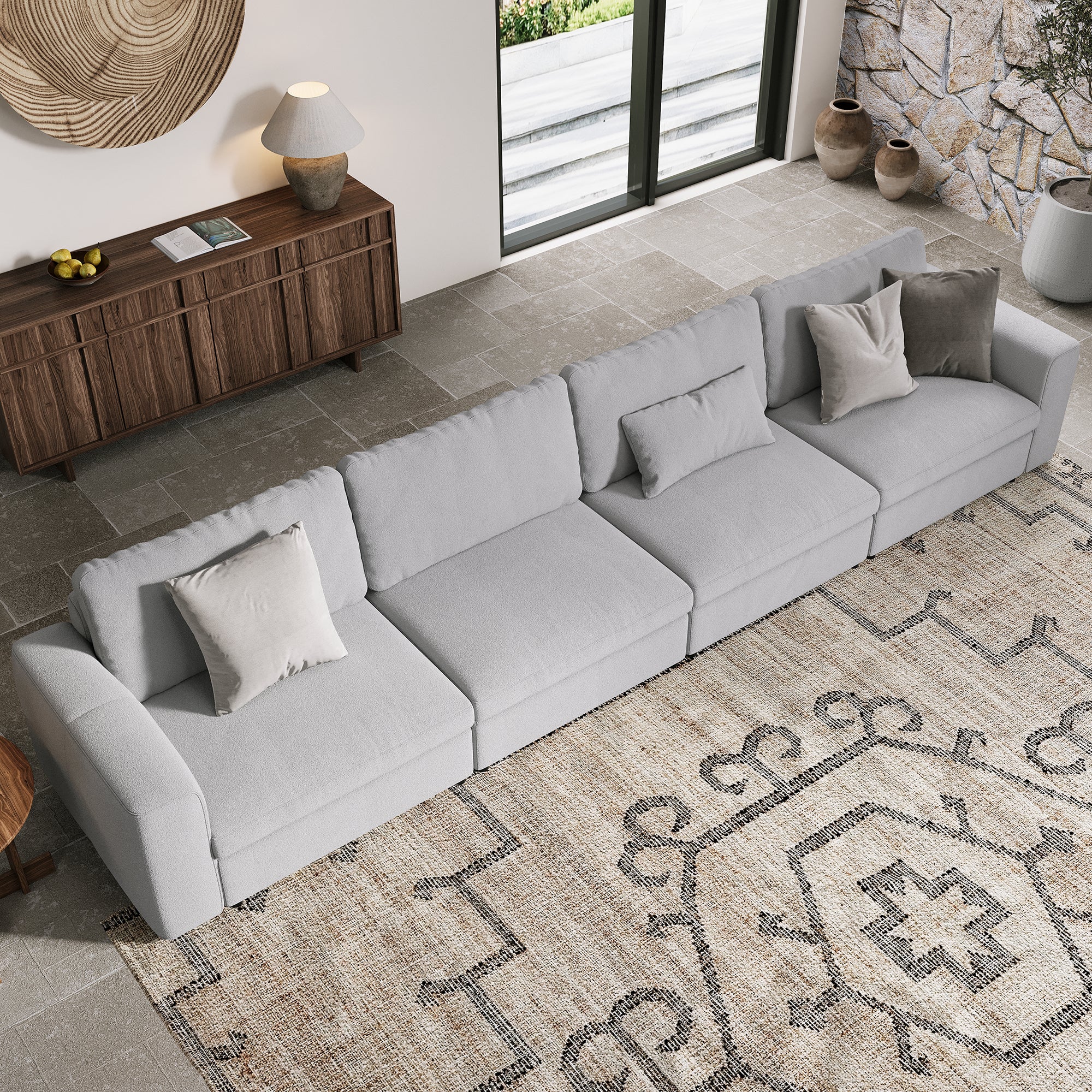 4-Seater Dove Grey Chenille Modular Sofa with Wide Seat