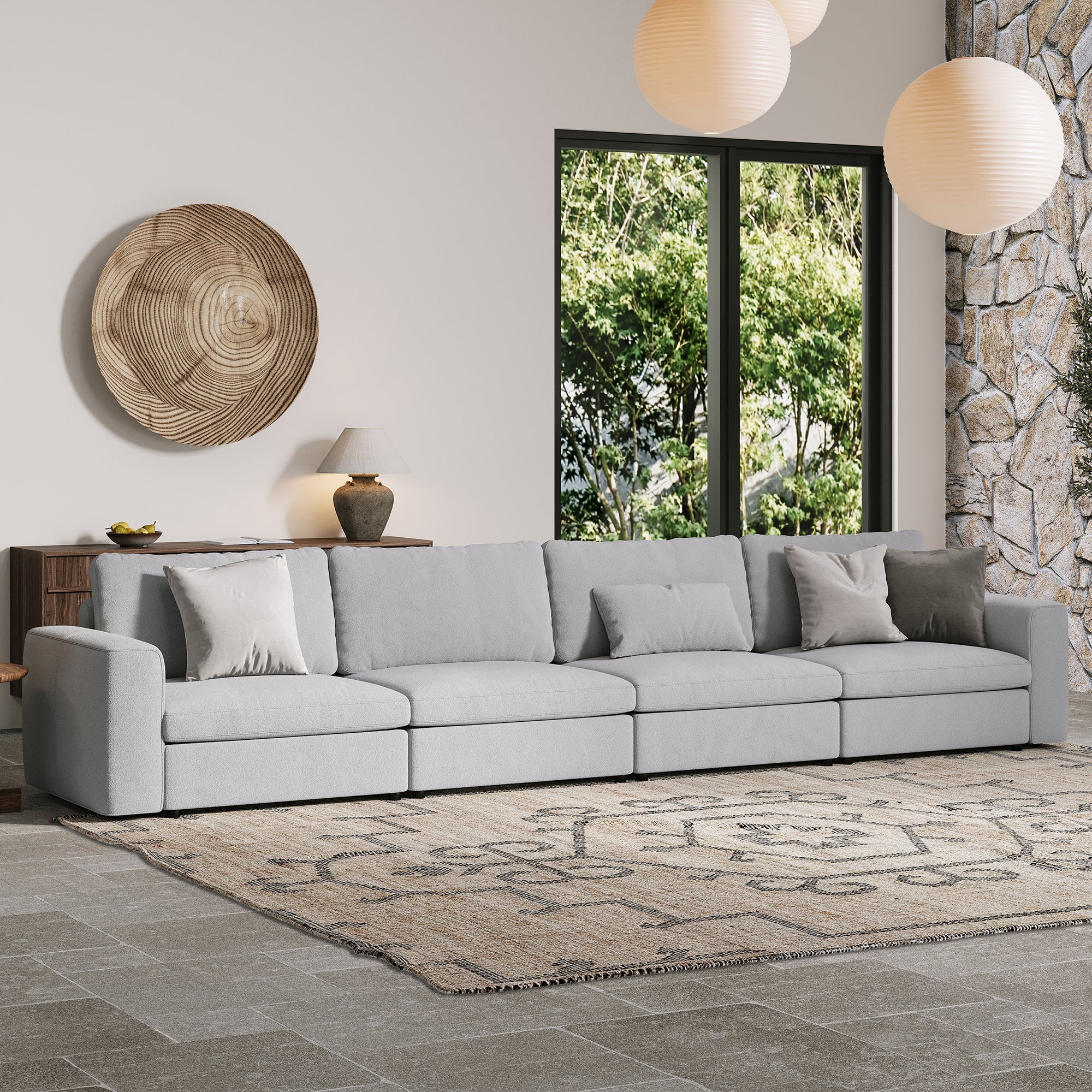 4-Seater Dove Grey Chenille Modular Sofa with Wide Seat