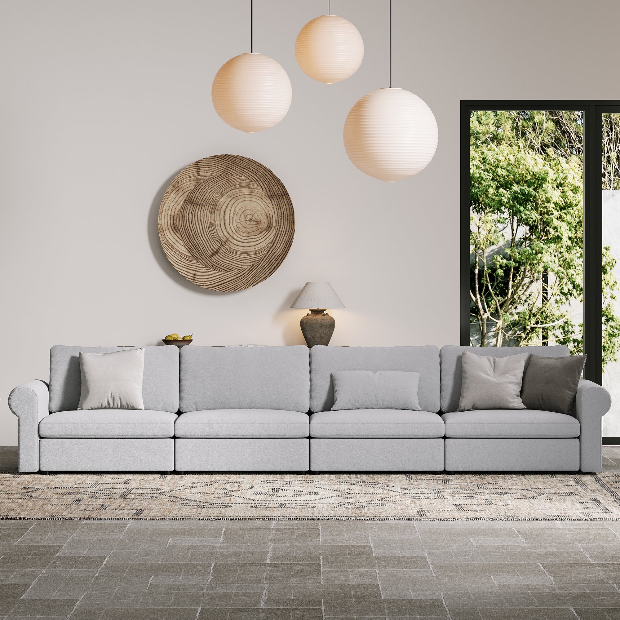 4-Seater Dove Grey Chenille Modular Sofa with Wide Seat