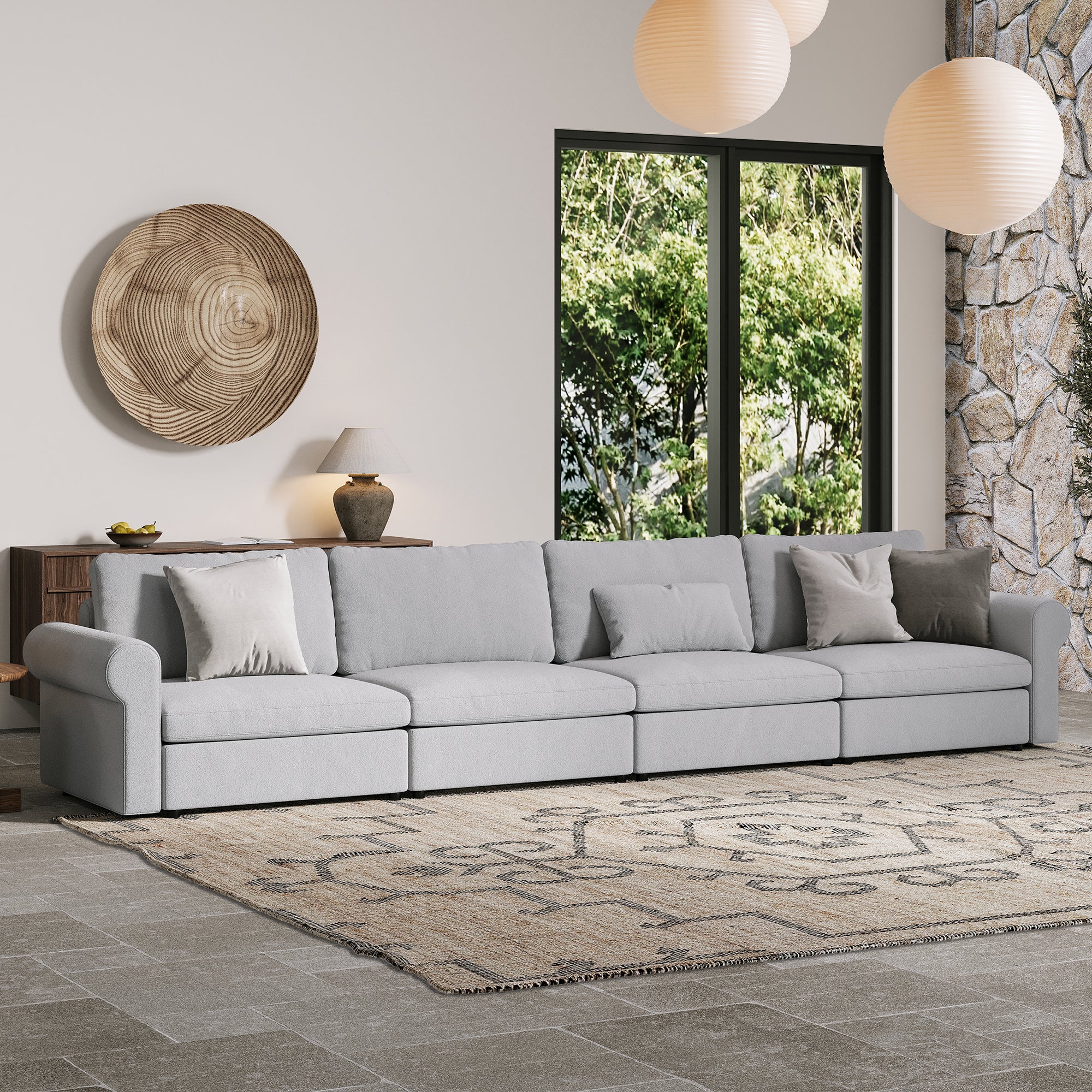 4-Seater Dove Grey Chenille Modular Sofa with Wide Seat