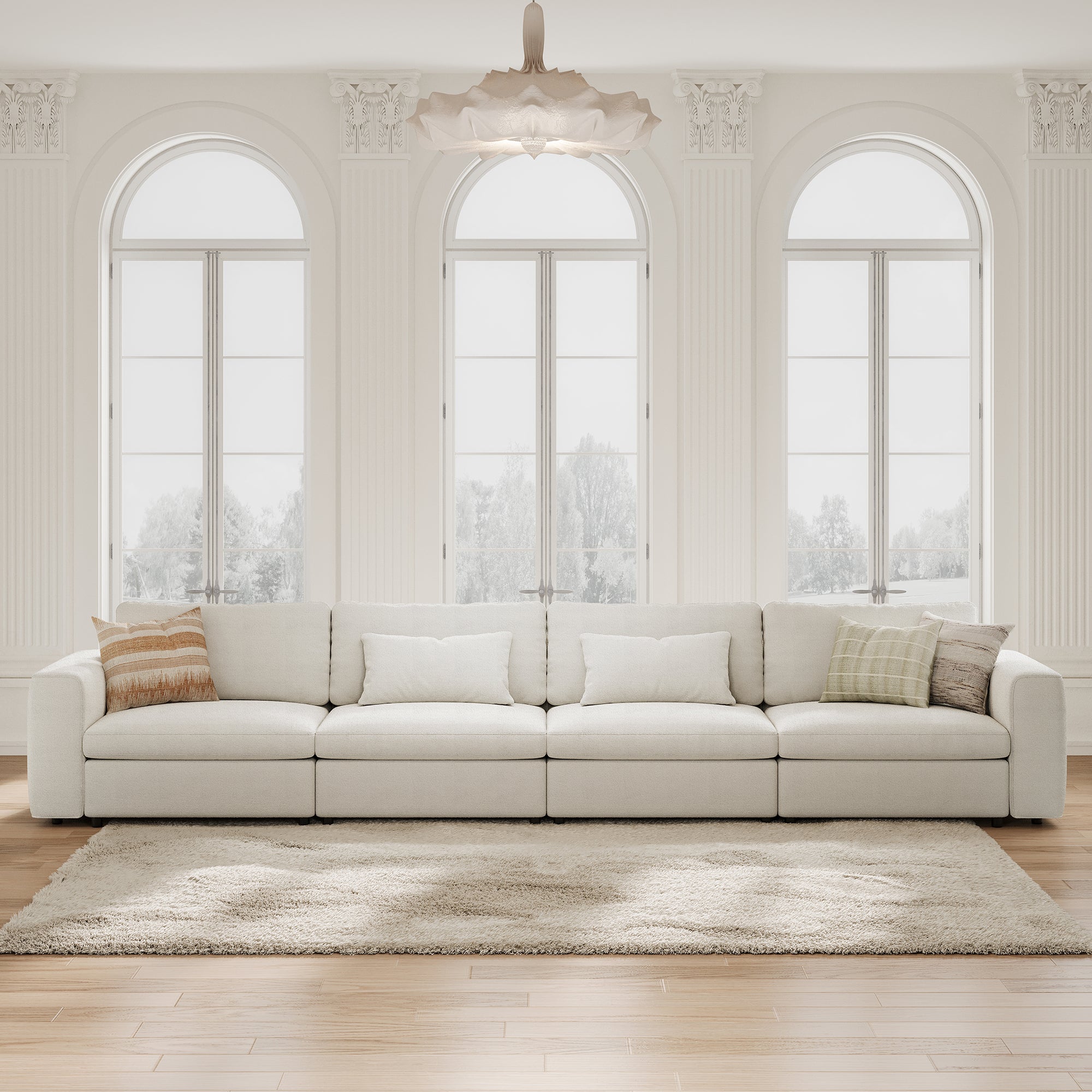 4-Seater Cream Chenille Modular Sofa with Wide Seat