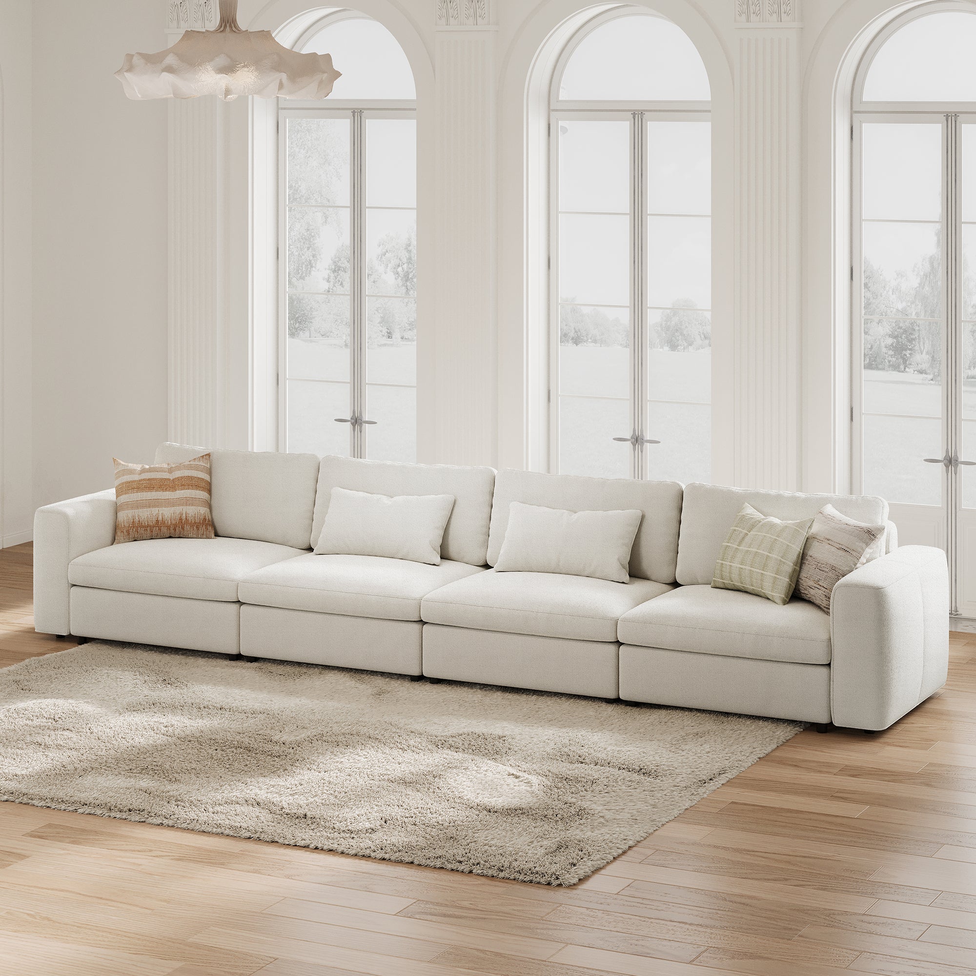 4-Seater Cream Chenille Modular Sofa with Wide Seat