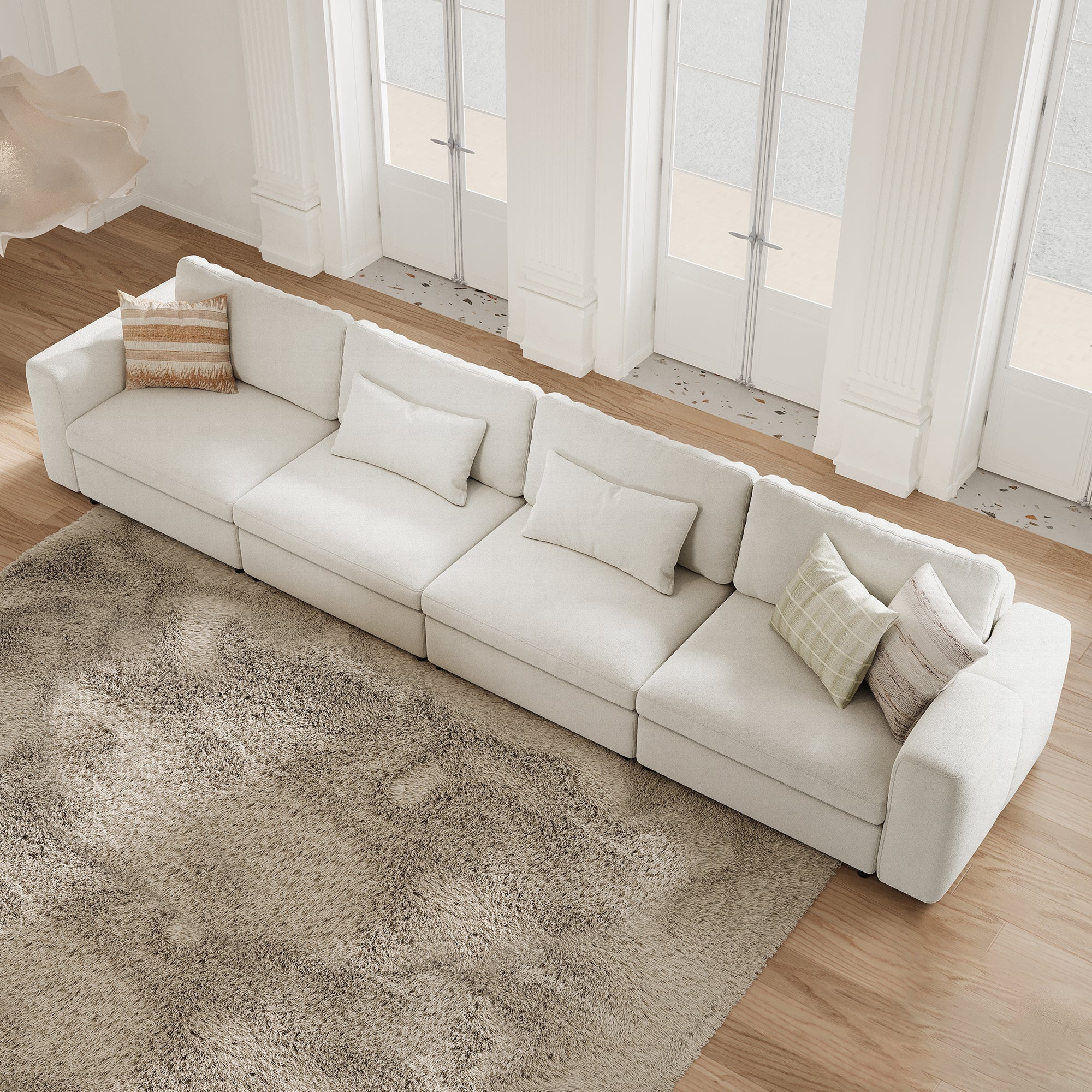 4-Seater Cream Chenille Modular Sofa with Wide Seat