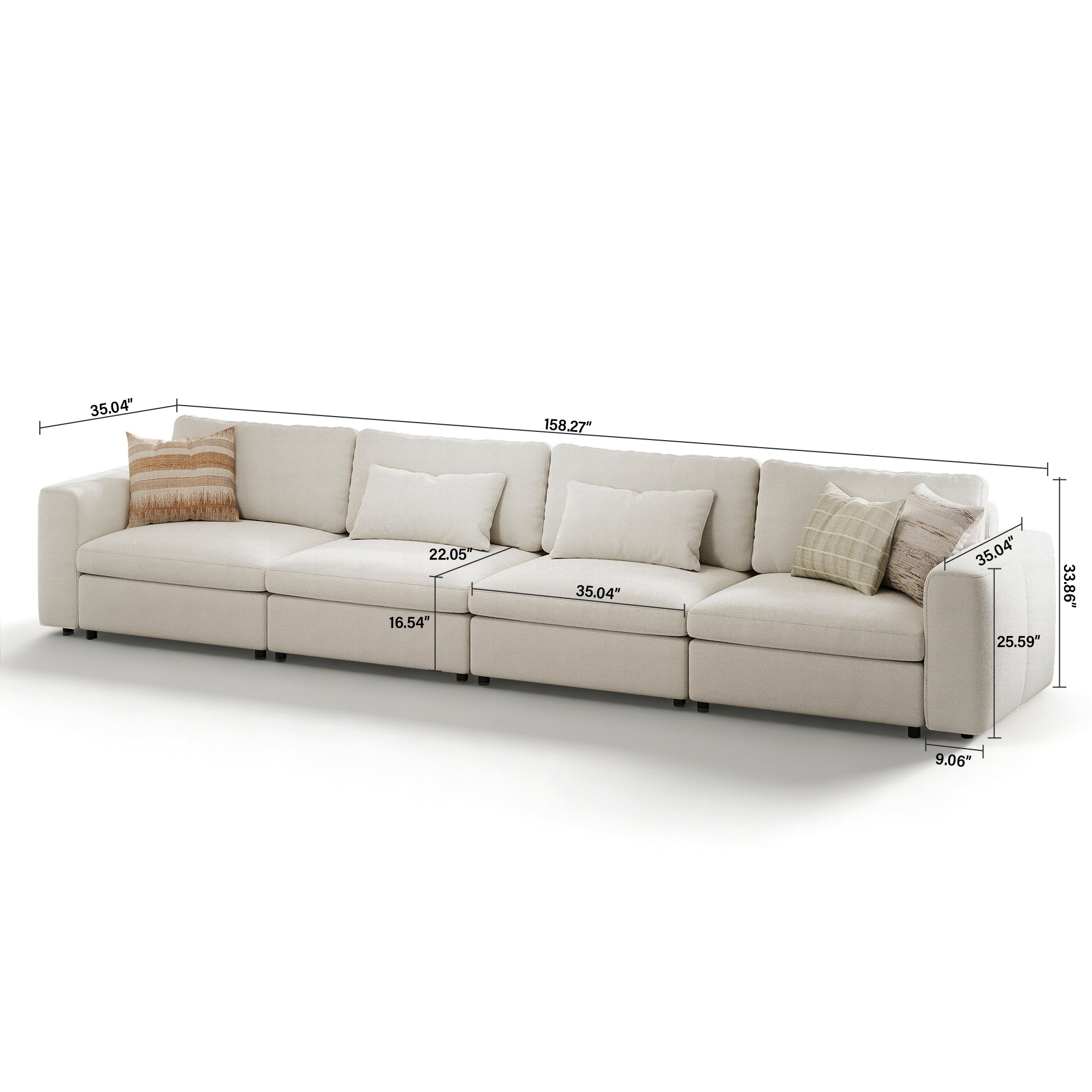 4-Seater Cream Chenille Modular Sofa with Wide Seat