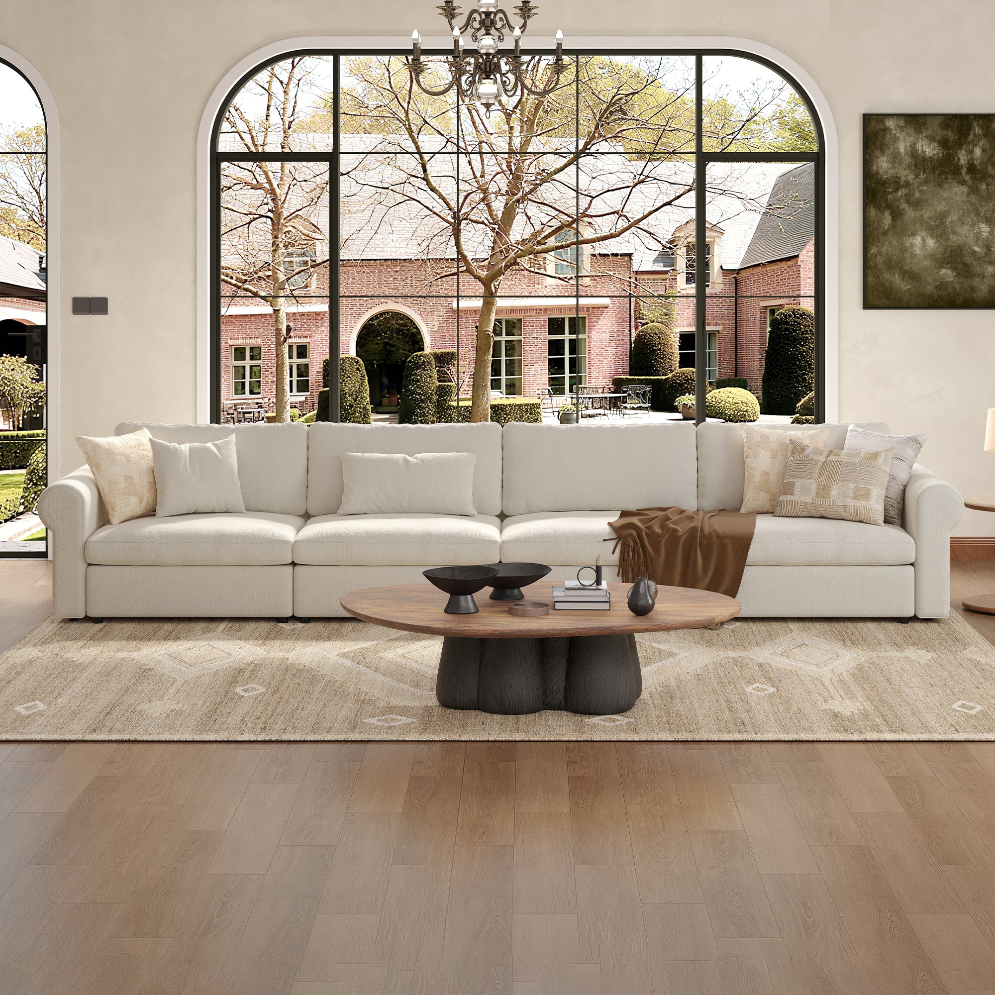 4-Seater Cream Chenille Modular Sofa with Deep Seat