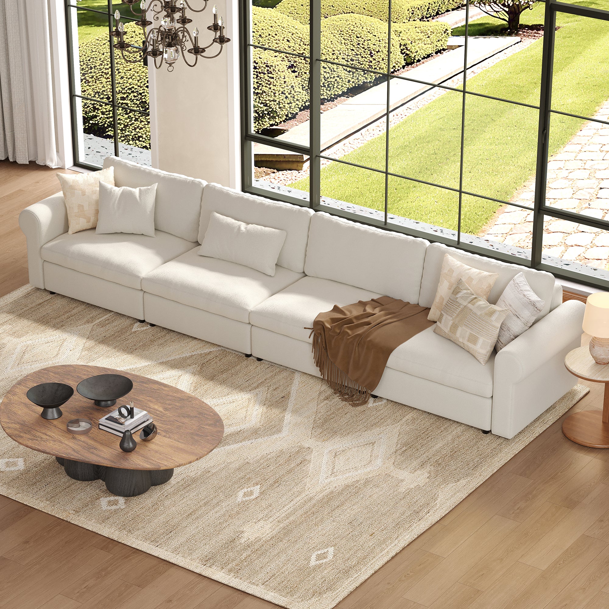 4-Seater Cream Chenille Modular Sofa with Wide Seat