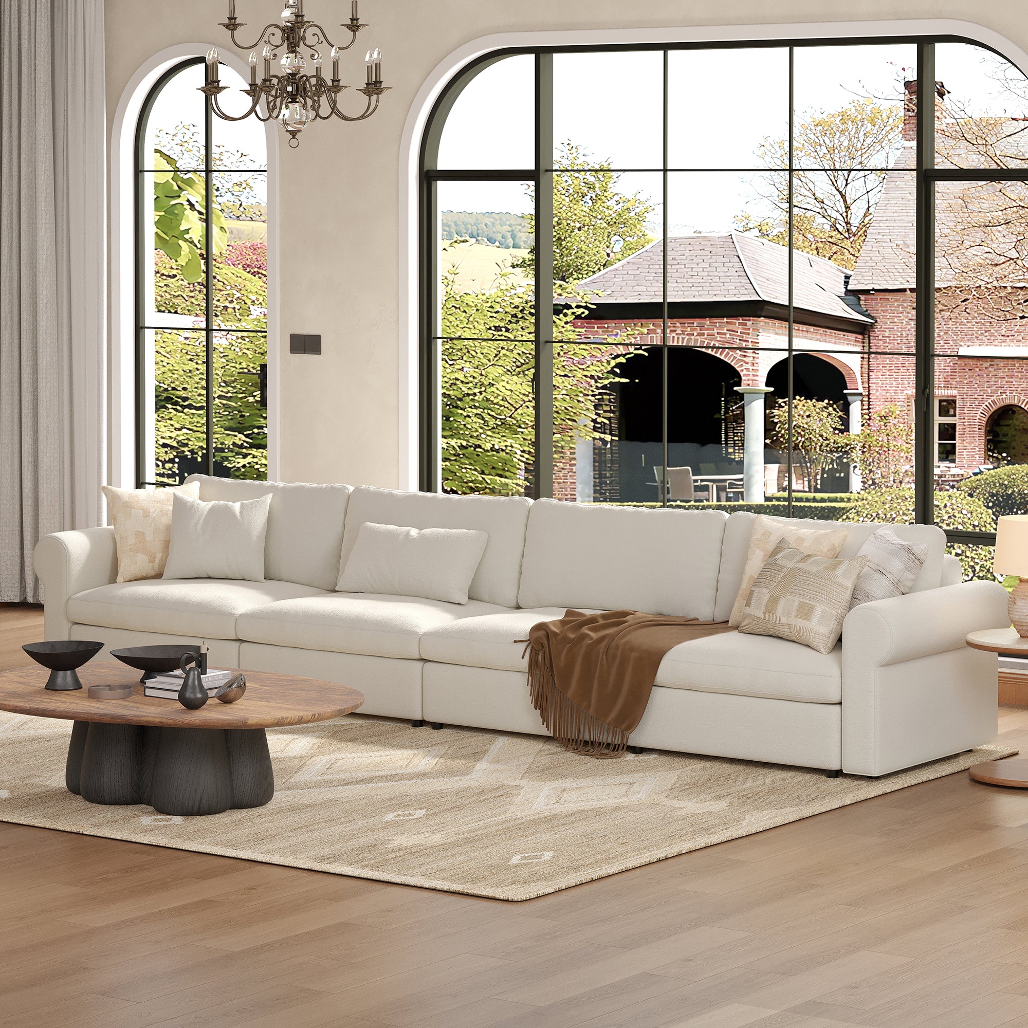 4-Seater Cream Chenille Modular Sofa with Deep Seat