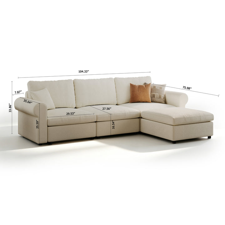 Modular Sectional Sofa - Rounded Arm, Standard Seat, Box Backrest - 29.5" W x 27.5" D Per Seat