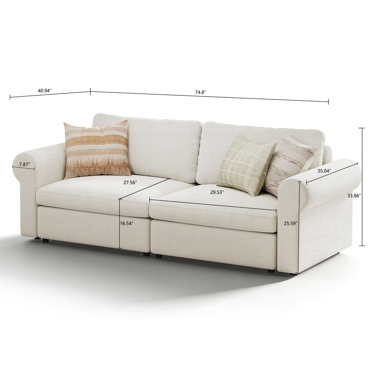 Modular Sectional Sofa - Rounded Arm, Standard Seat, Box Backrest - 29.5" W x 27.5" D Per Seat
