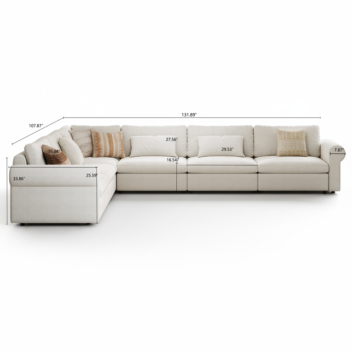 L-Shaped Modular Sofa in Cream Chenille - 29.5" W x 27.5" D Per Seat