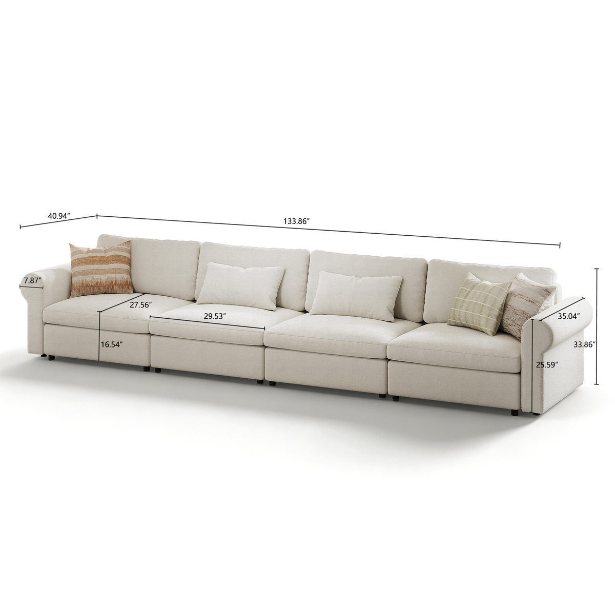 Modular Sectional Sofa - Rounded Arm, Standard Seat, Box Backrest - 29.5" W x 27.5" D Per Seat