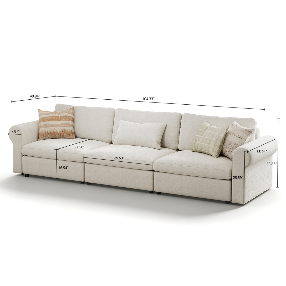 Modular Sectional Sofa - Rounded Arm, Standard Seat, Box Backrest - 29.5" W x 27.5" D Per Seat