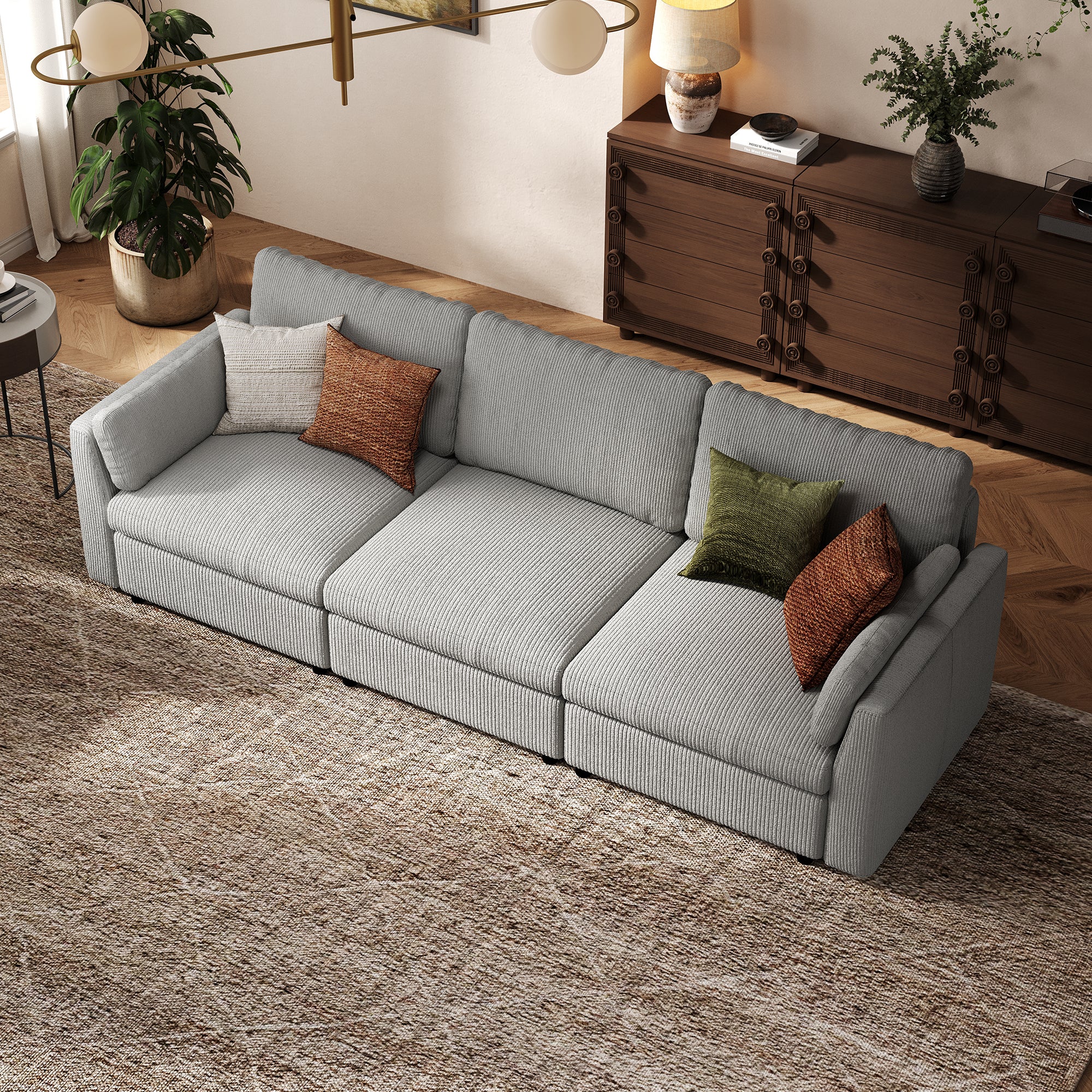 3-Seater Dove Grey Corduroy Modular Sofa with Deep Seat