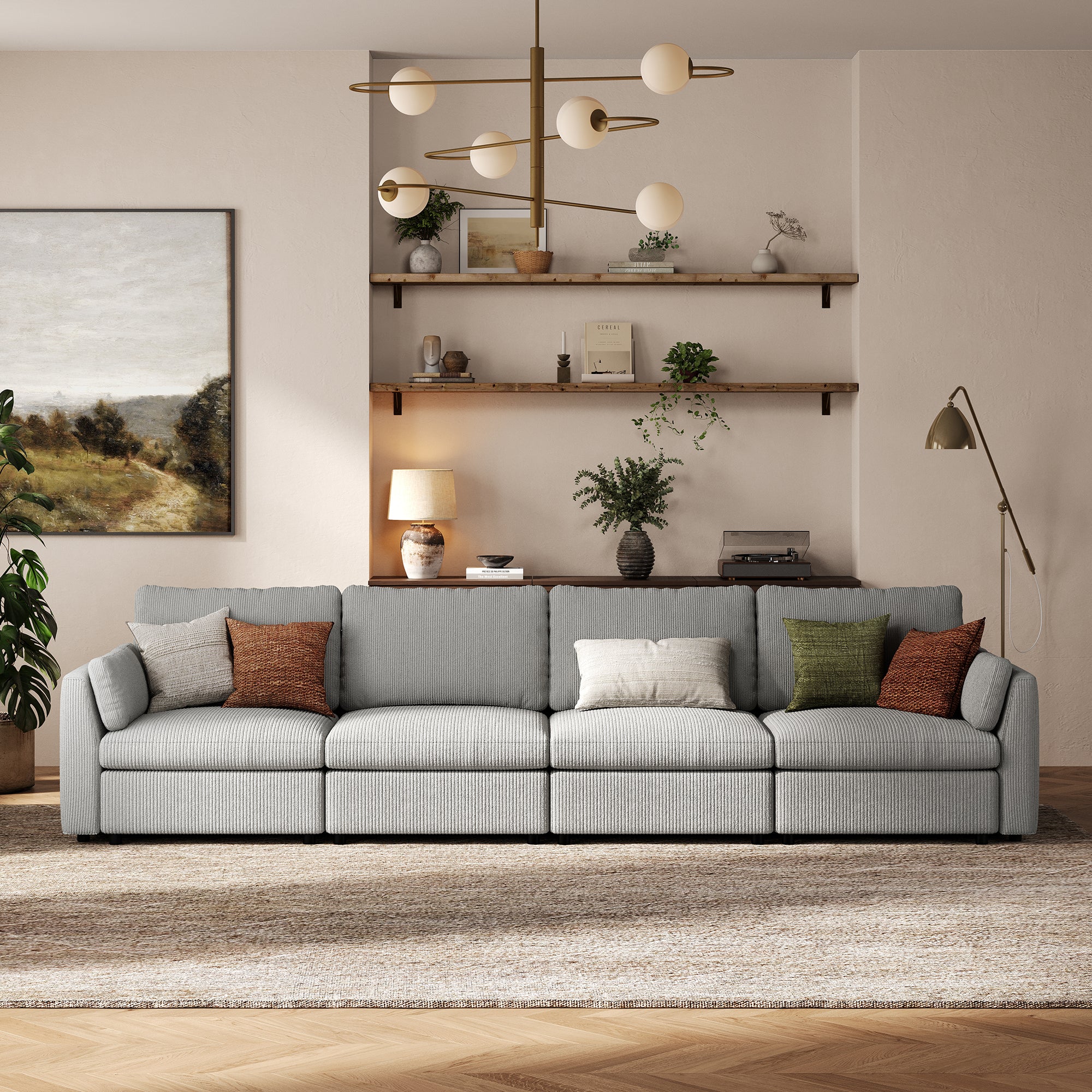 4-Seater Dove Grey Corduroy Modular Sofa with Deep Seat