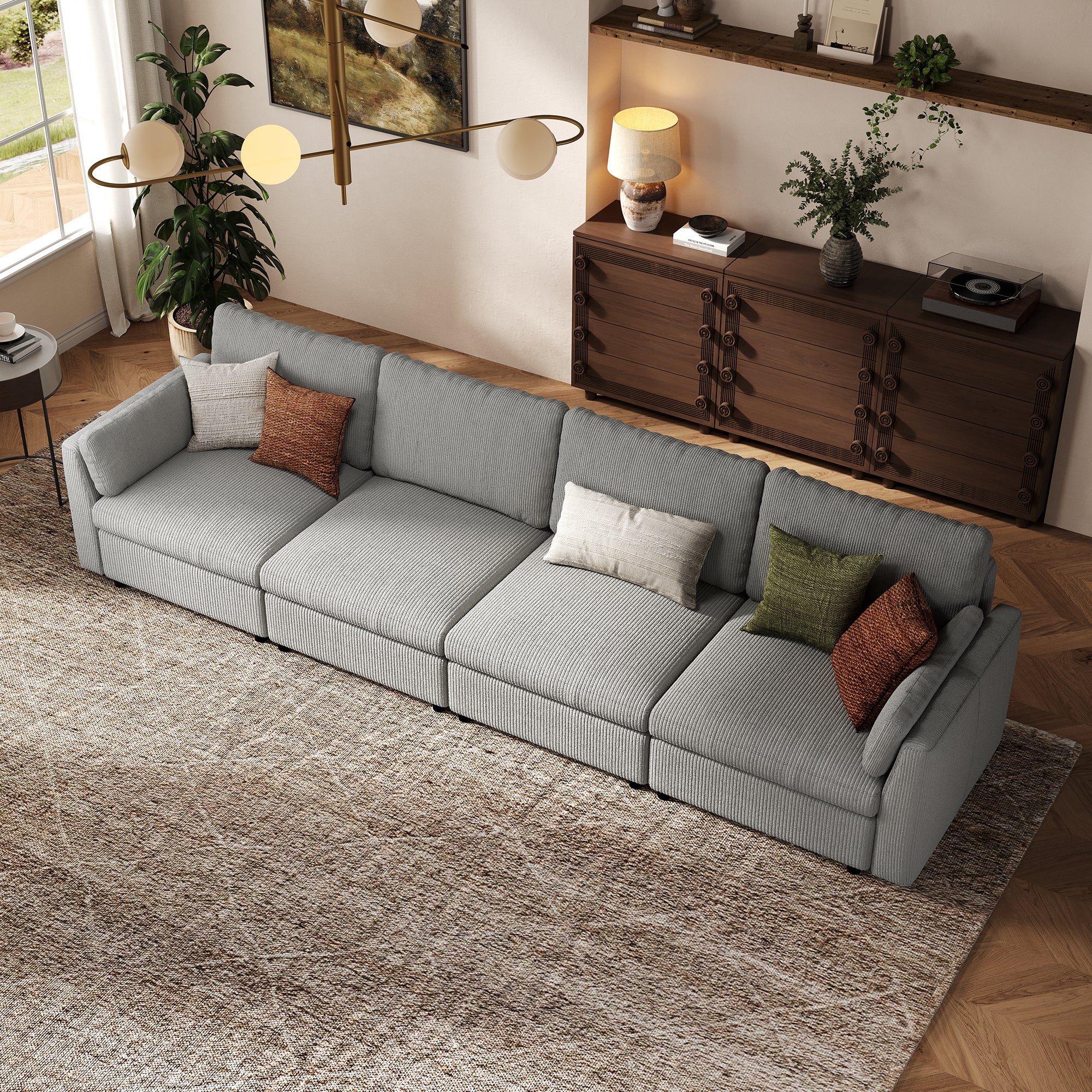 4-Seater Dove Grey Corduroy Modular Sofa with Deep Seat