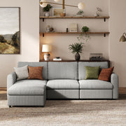 3-Seater + Ottoman Dove Grey Corduroy Modular Sofa with Deep Seat
