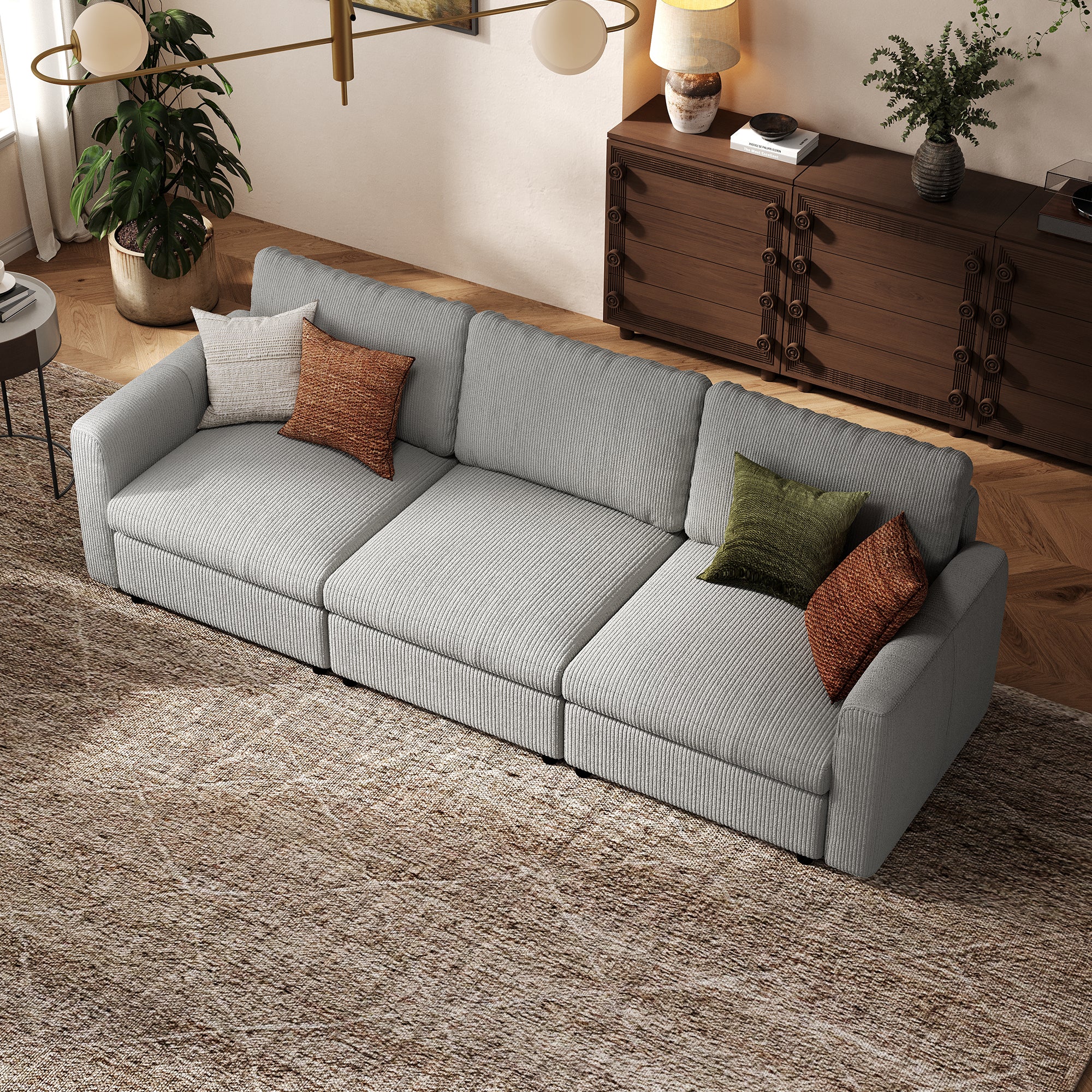 3-Seater Dove Grey Corduroy Modular Sofa with Deep Seat