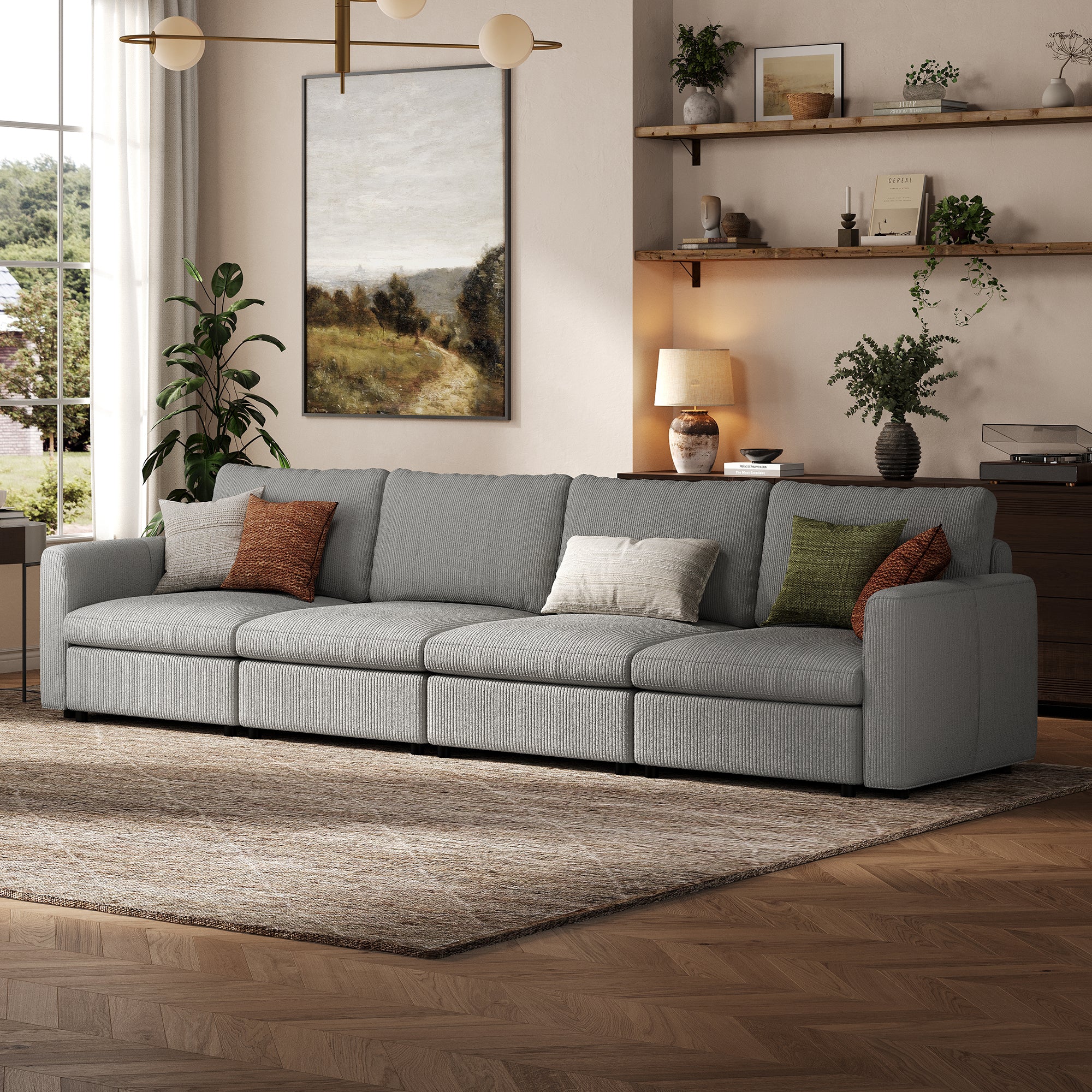 4-Seater Dove Grey Corduroy Modular Sofa with Deep Seat