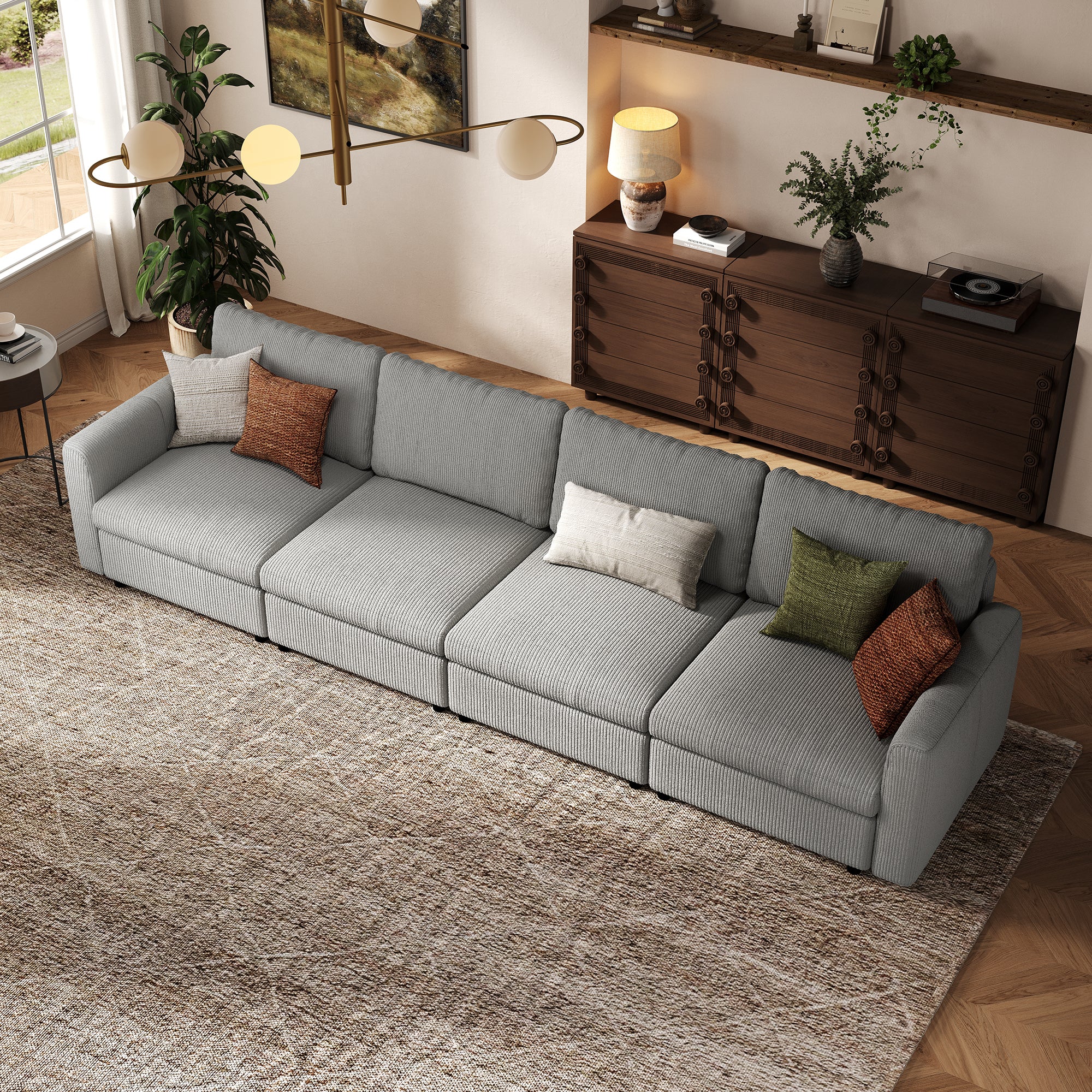 4-Seater Dove Grey Corduroy Modular Sofa with Deep Seat