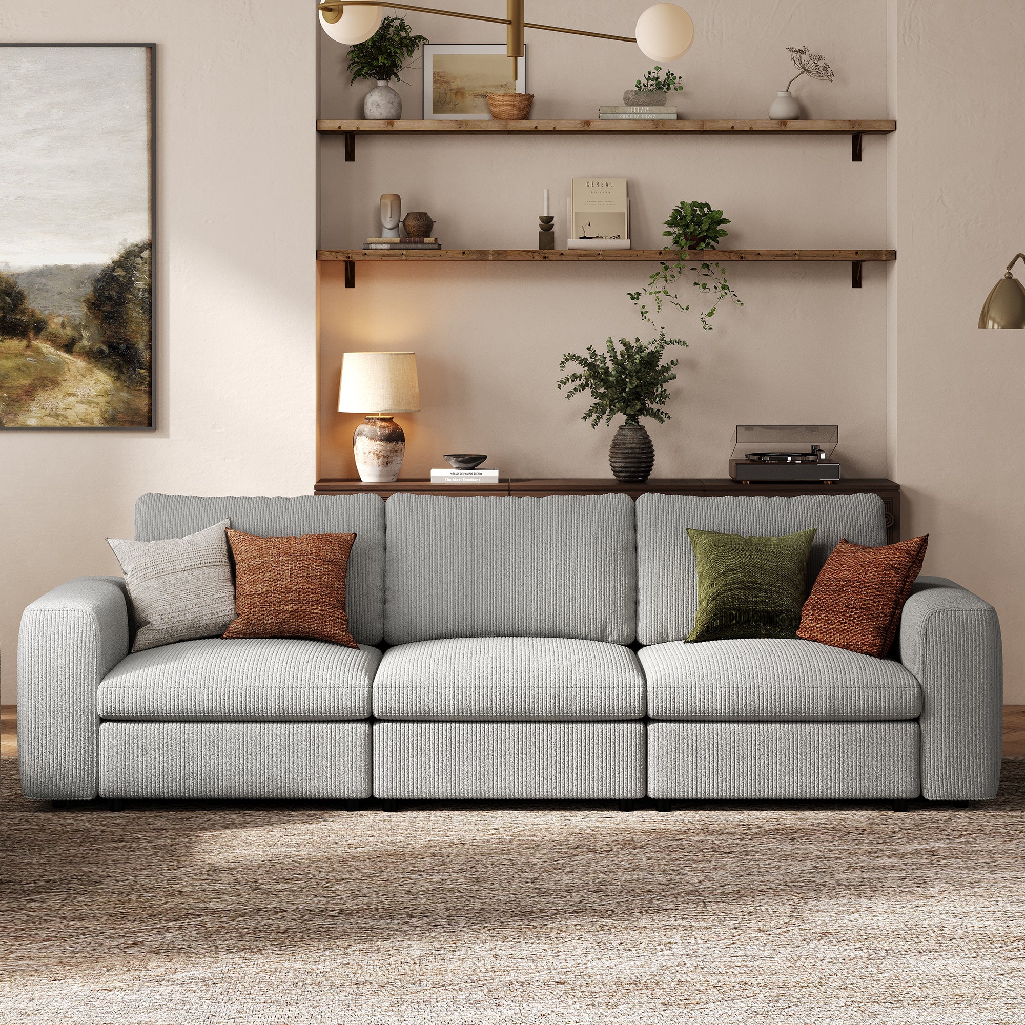 3-Seater Dove Grey Corduroy Modular Sofa with Deep Seat