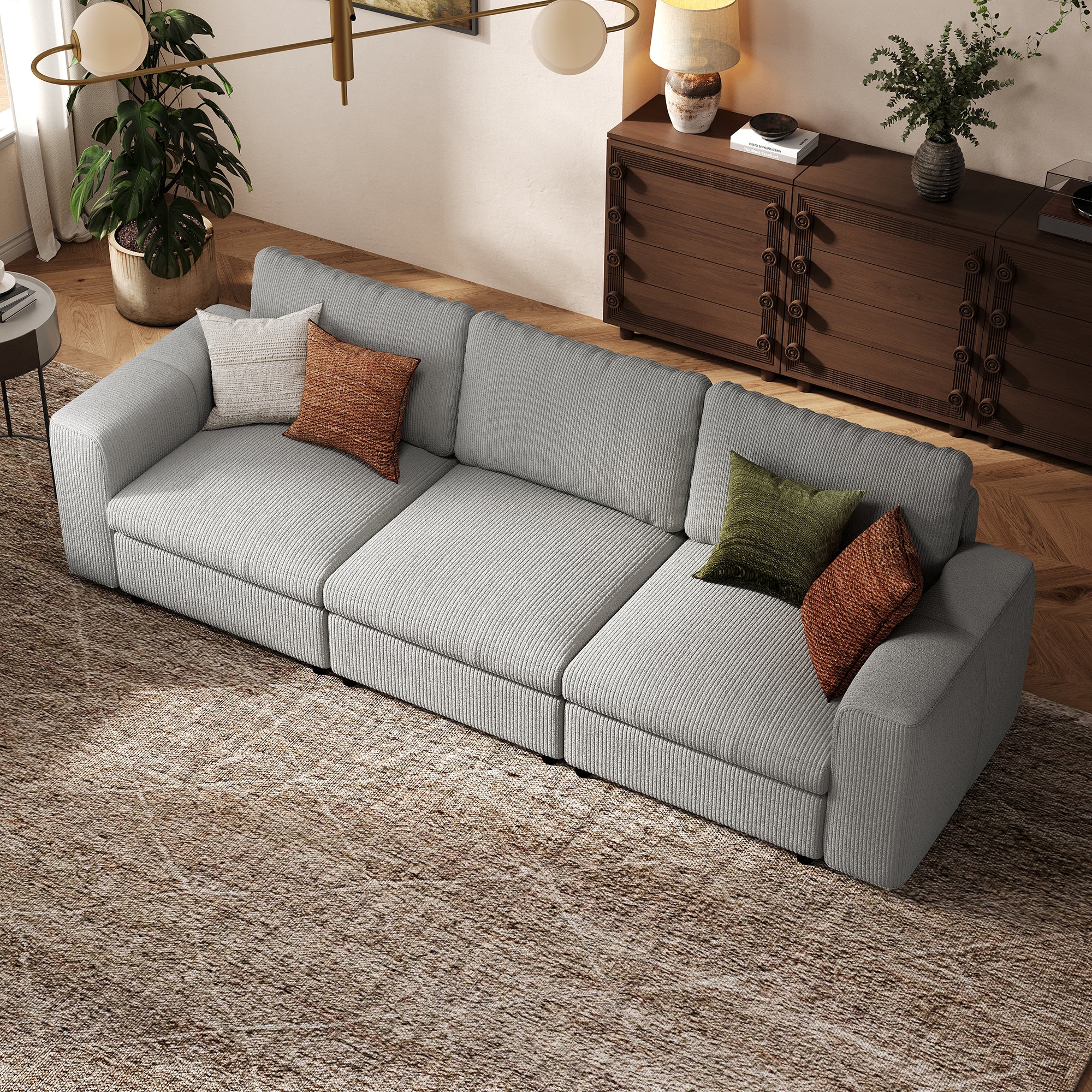 3-Seater Dove Grey Corduroy Modular Sofa with Deep Seat