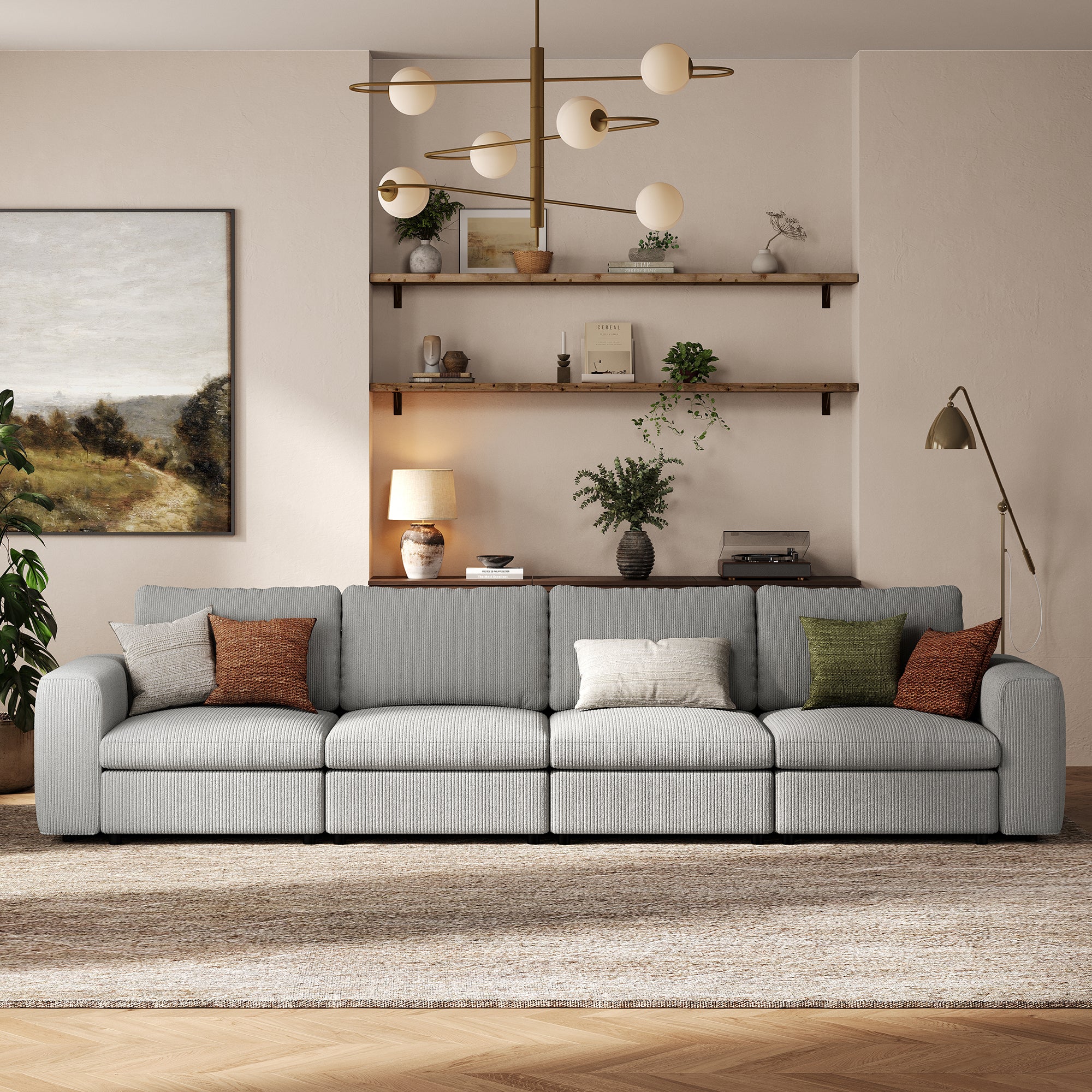 4-Seater Dove Grey Corduroy Modular Sofa with Deep Seat