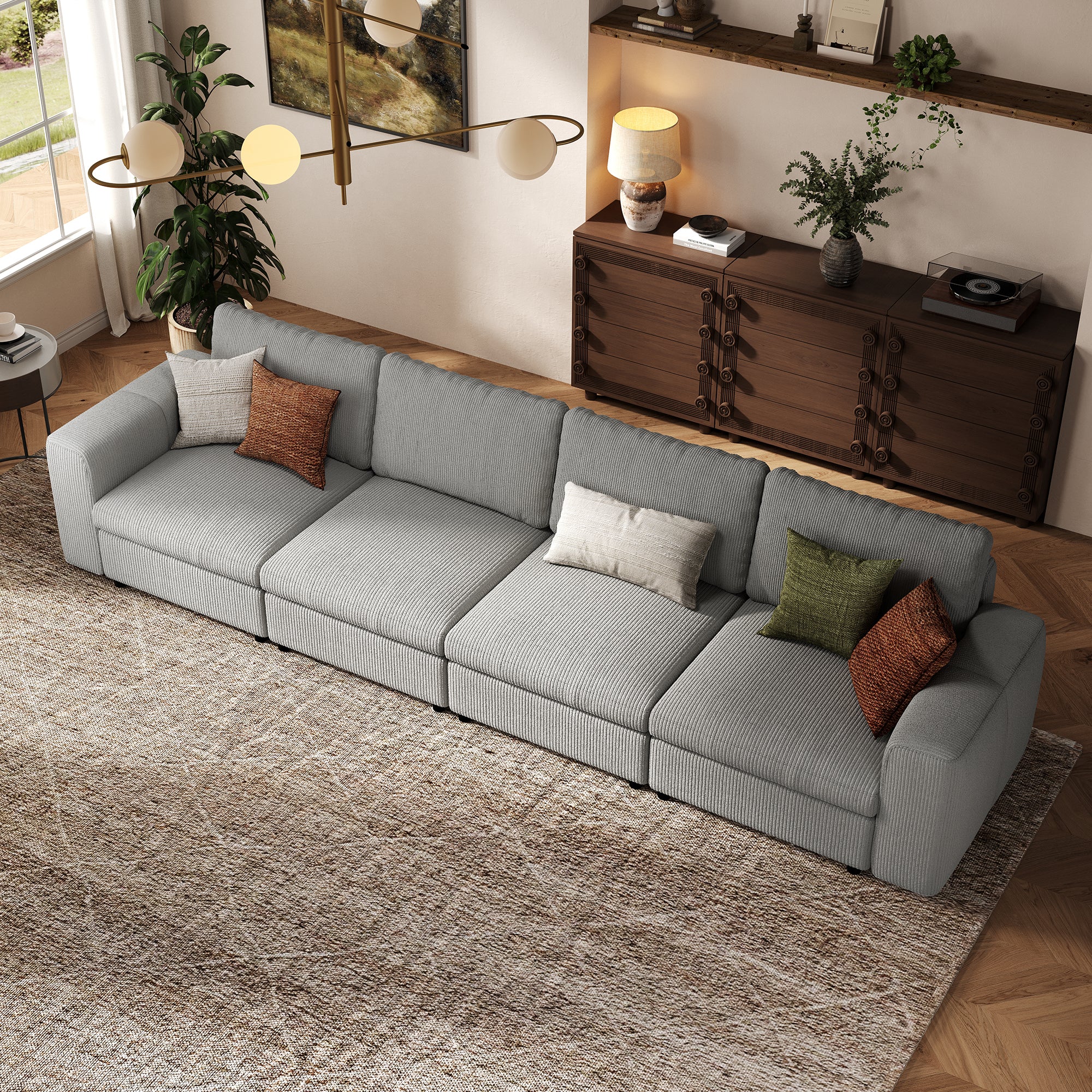 4-Seater Dove Grey Corduroy Modular Sofa with Deep Seat
