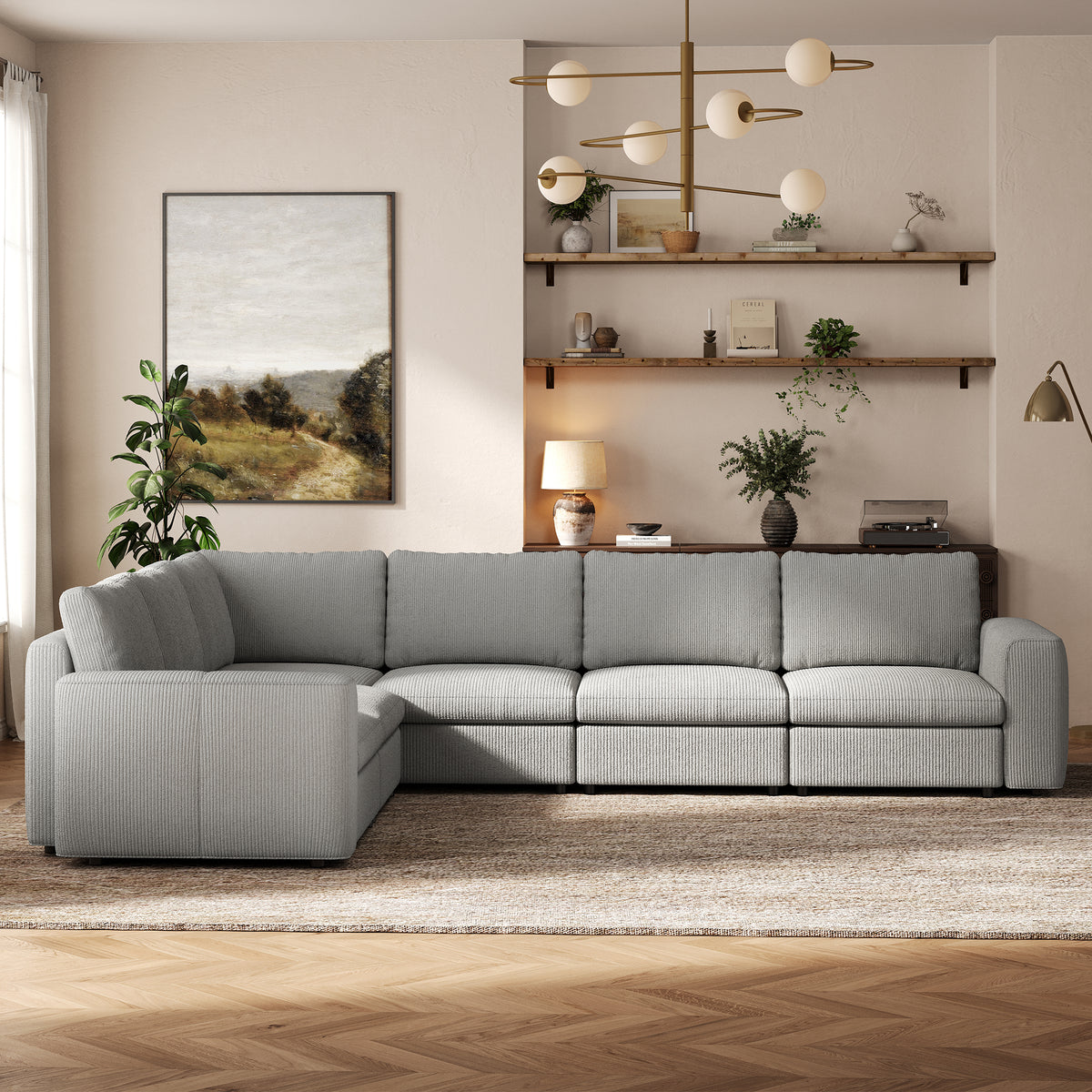 Modular Sectional Sofa - Wide Block Arm, Standard Seat, Box Backrest - 29.5" W x 27.5" D Per Seat