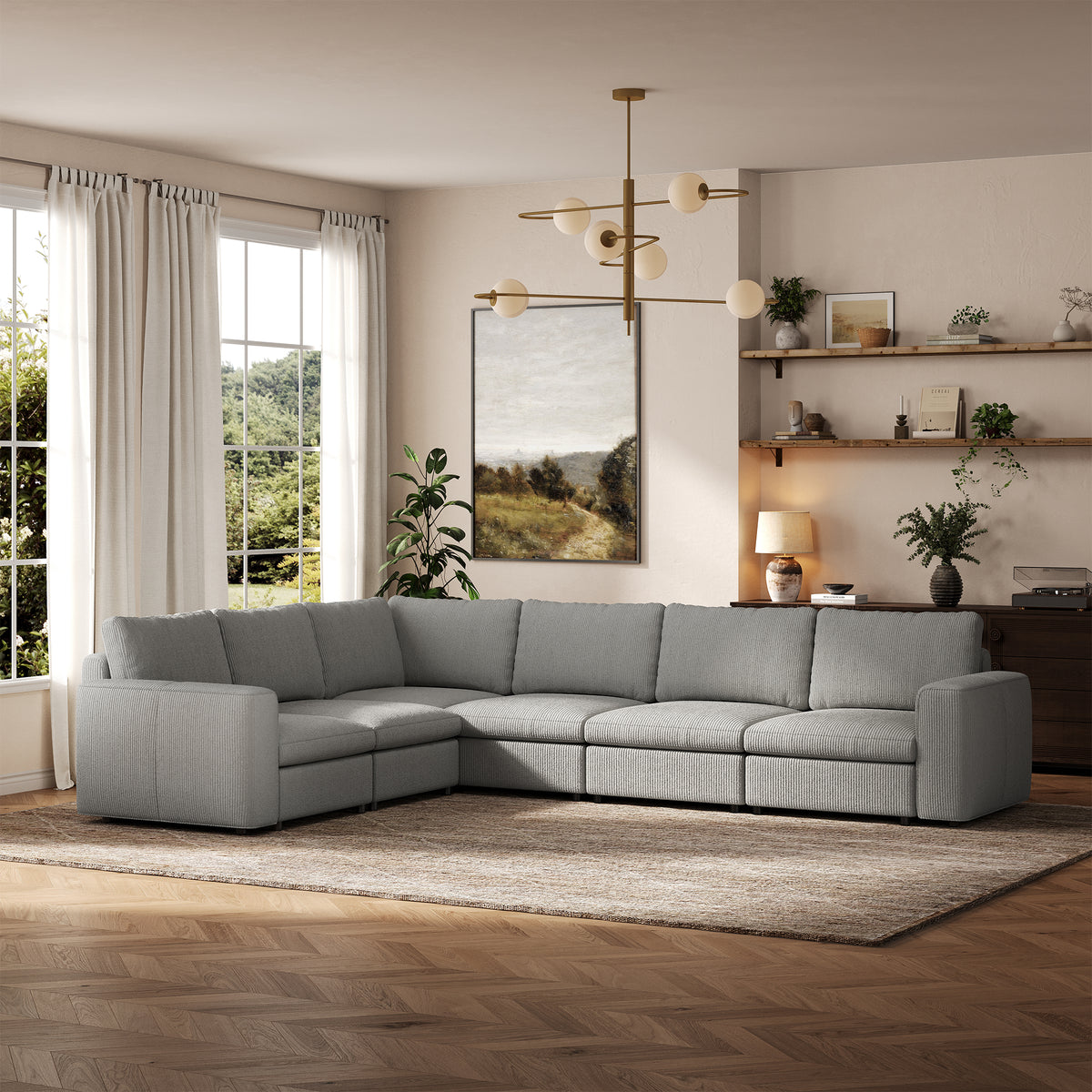 Modular Sectional Sofa - Wide Block Arm, Standard Seat, Box Backrest - 29.5" W x 27.5" D Per Seat