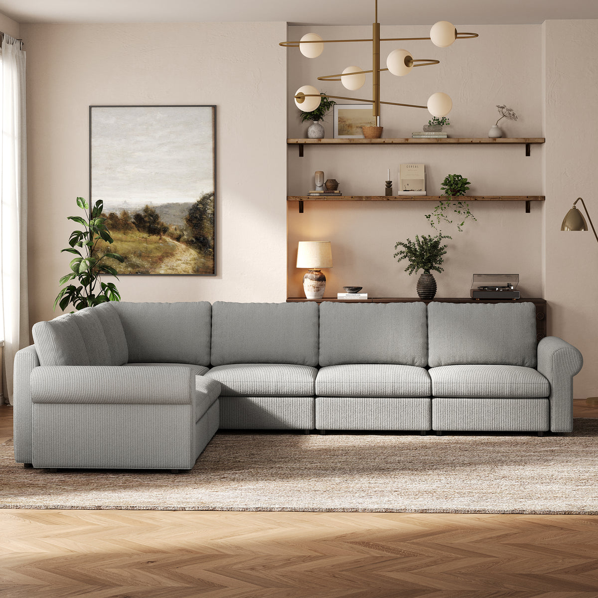 Modular Sectional Sofa - Rounded Arm, Standard Seat, Box Backrest - 29.5" W x 27.5" D Per Seat