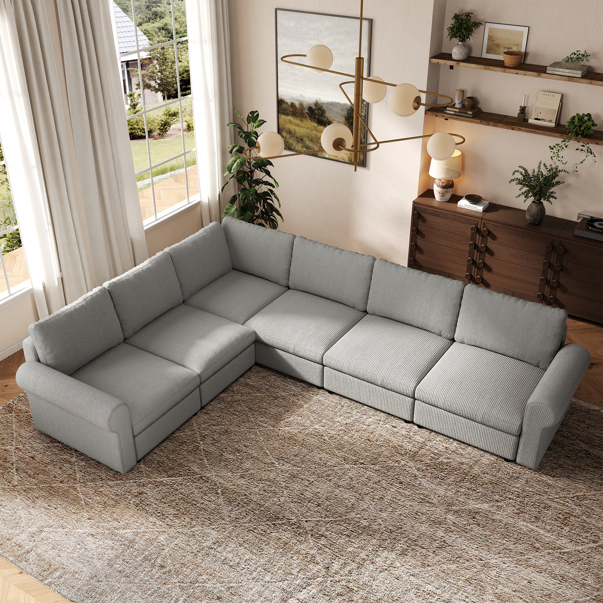 Modular Sectional Sofa - Rounded Arm, Standard Seat, Box Backrest - 29.5" W x 27.5" D Per Seat